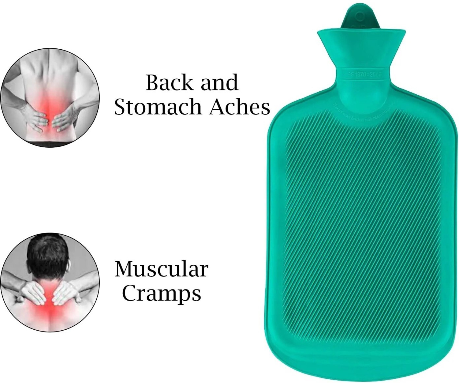 Image of Ukarto Rubber Hot Water Bag for Periods, Back, Stomach Pain Relief Non Electrical 2 L Hot Water Bag (Green)