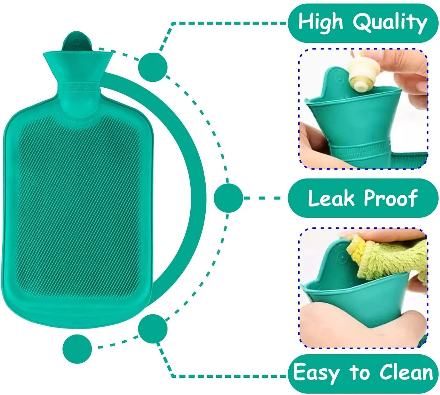Image of Ukarto Rubber Hot Water Bag for Periods, Back, Stomach Pain Relief Non Electrical 2 L Hot Water Bag (Green)