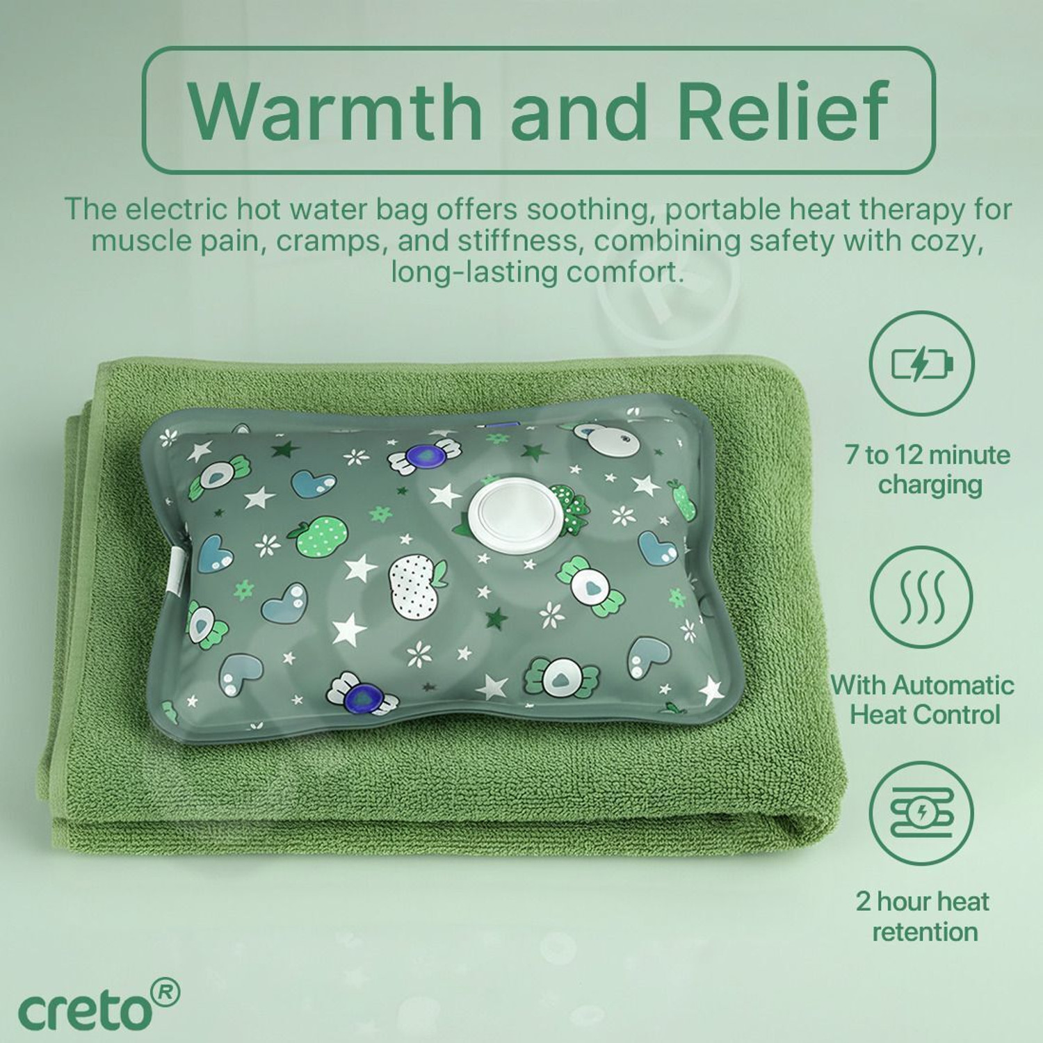 Image of CRETO Electric Winter Special Heating-Pouch /Heating Bag PVC Electric 1 L Hot Water Bag