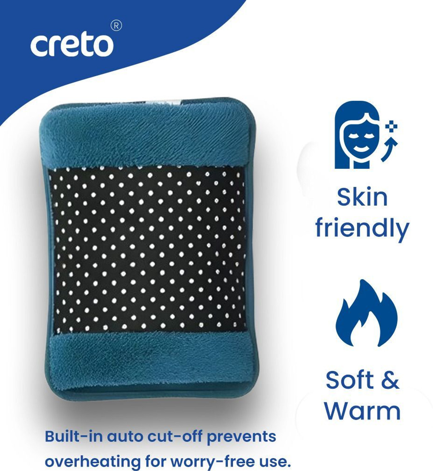 Image of CRETO Electric Hot Gel Bag | Auto Power Cut off Saftey | Soft Fur Surface Electric 1 L Hot Water Bag (Multicolor)