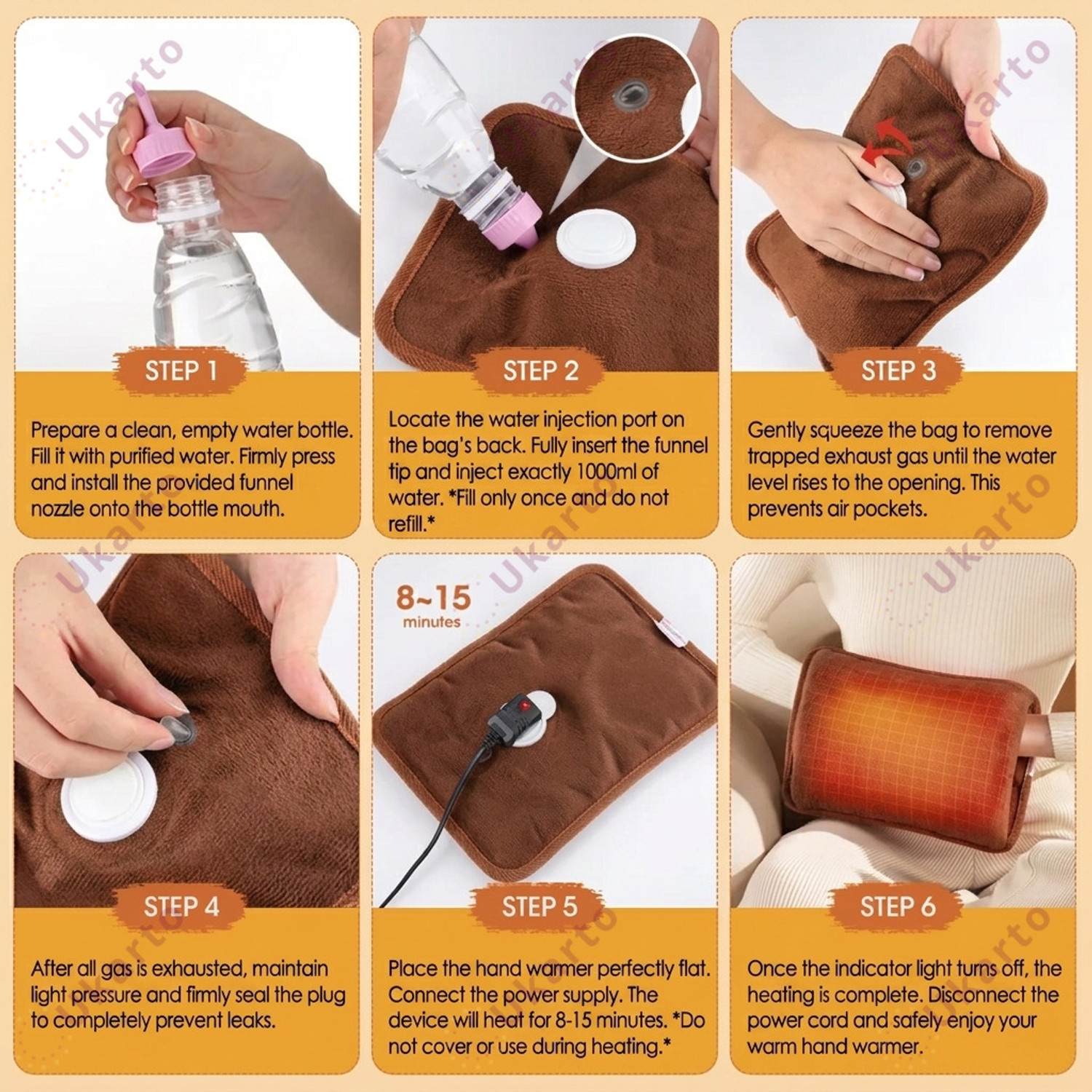Image of Ukarto Electric Hot Water Bag For Joints Periods Cramp Back Pain Relief Warm Bag Electrical 1000 ml Hot Water Bag