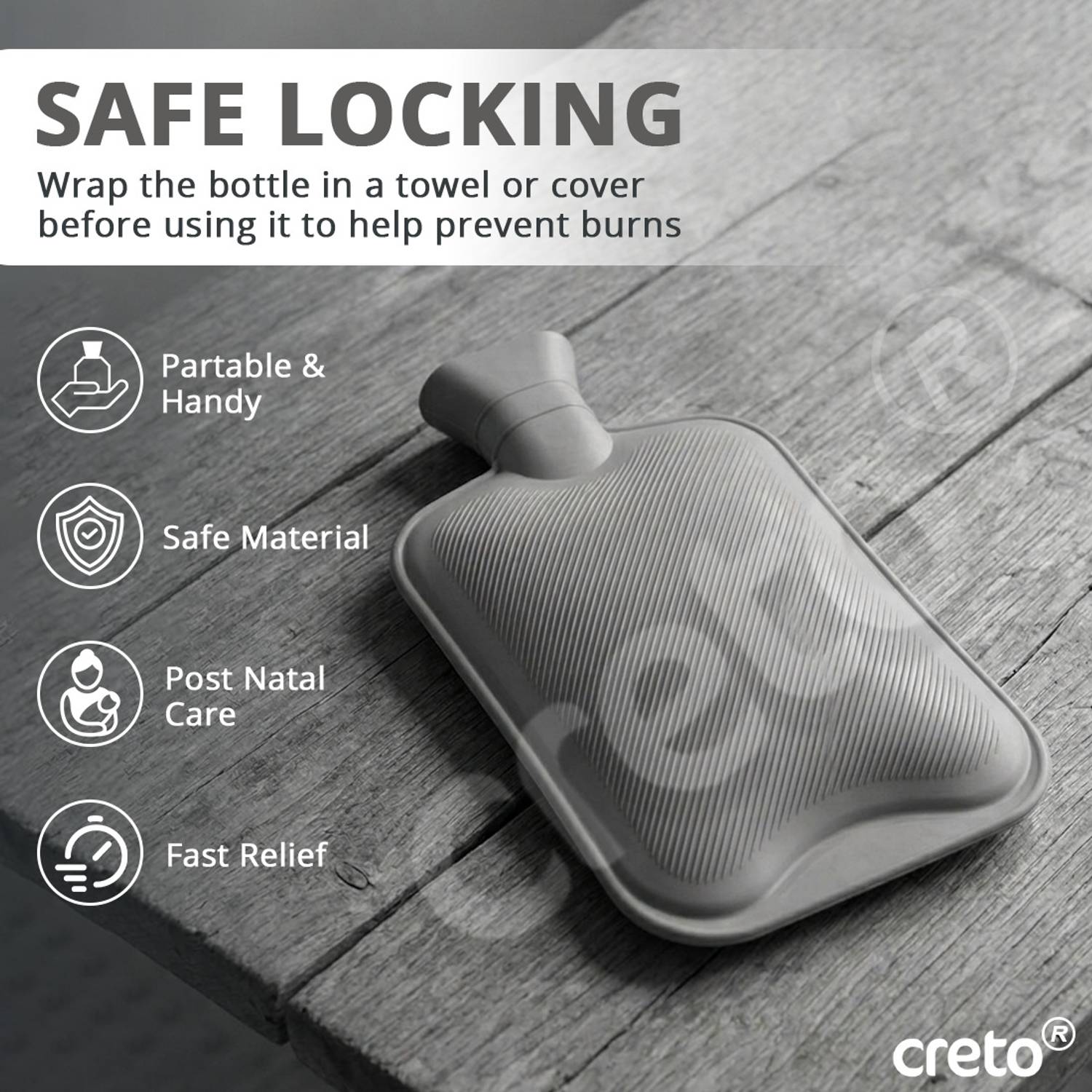 CRETO 2L Large Rubber Hot Water Bag - Image 3
