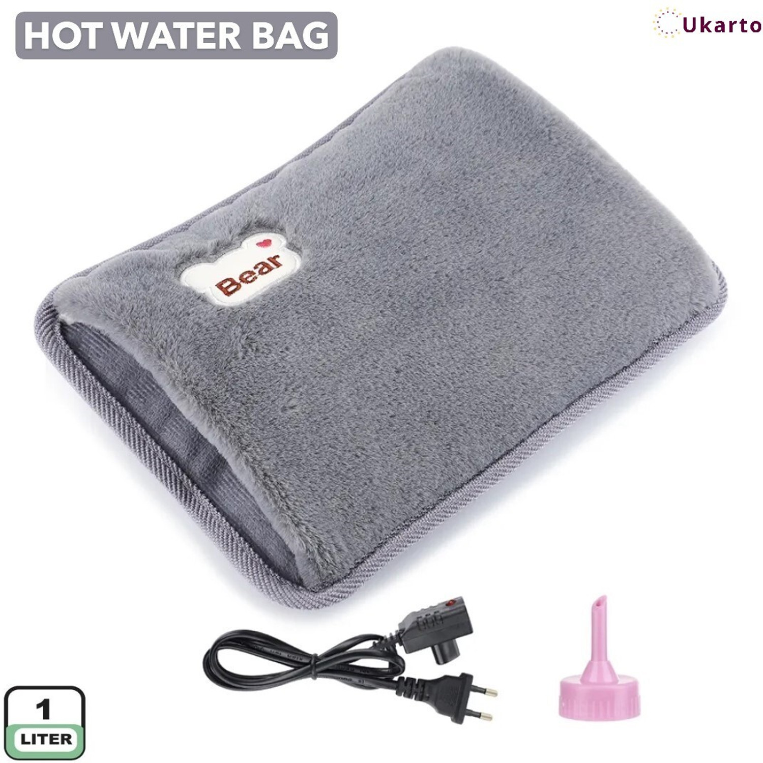 Image of Ukarto Electric Hot Water Bag For Joints Periods Cramp Back Pain Relief Warm Bag Electrical 1000 ml Hot Water Bag (Grey)