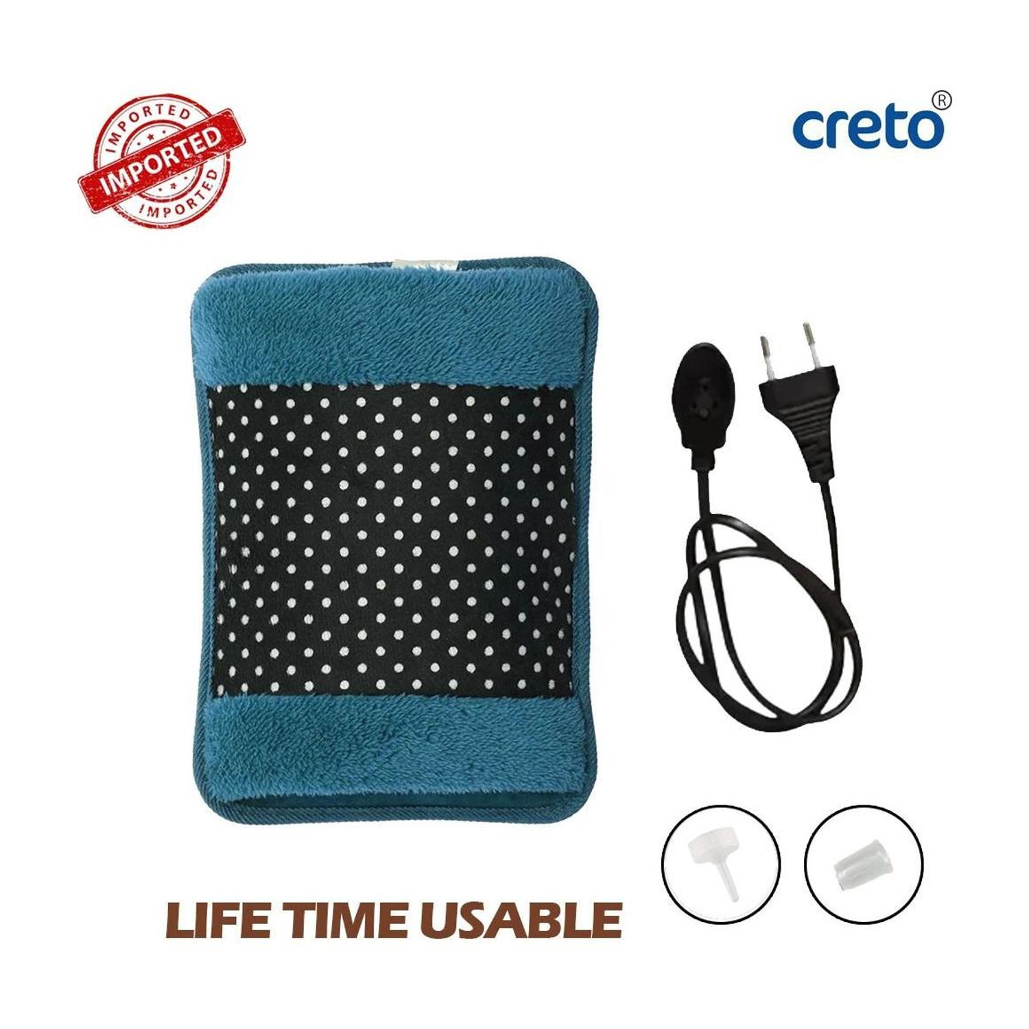 Image of CRETO Electric Hot Gel Bag | Auto Power Cut off Saftey | Soft Fur Surface Electric 1 L Hot Water Bag (Multicolor)