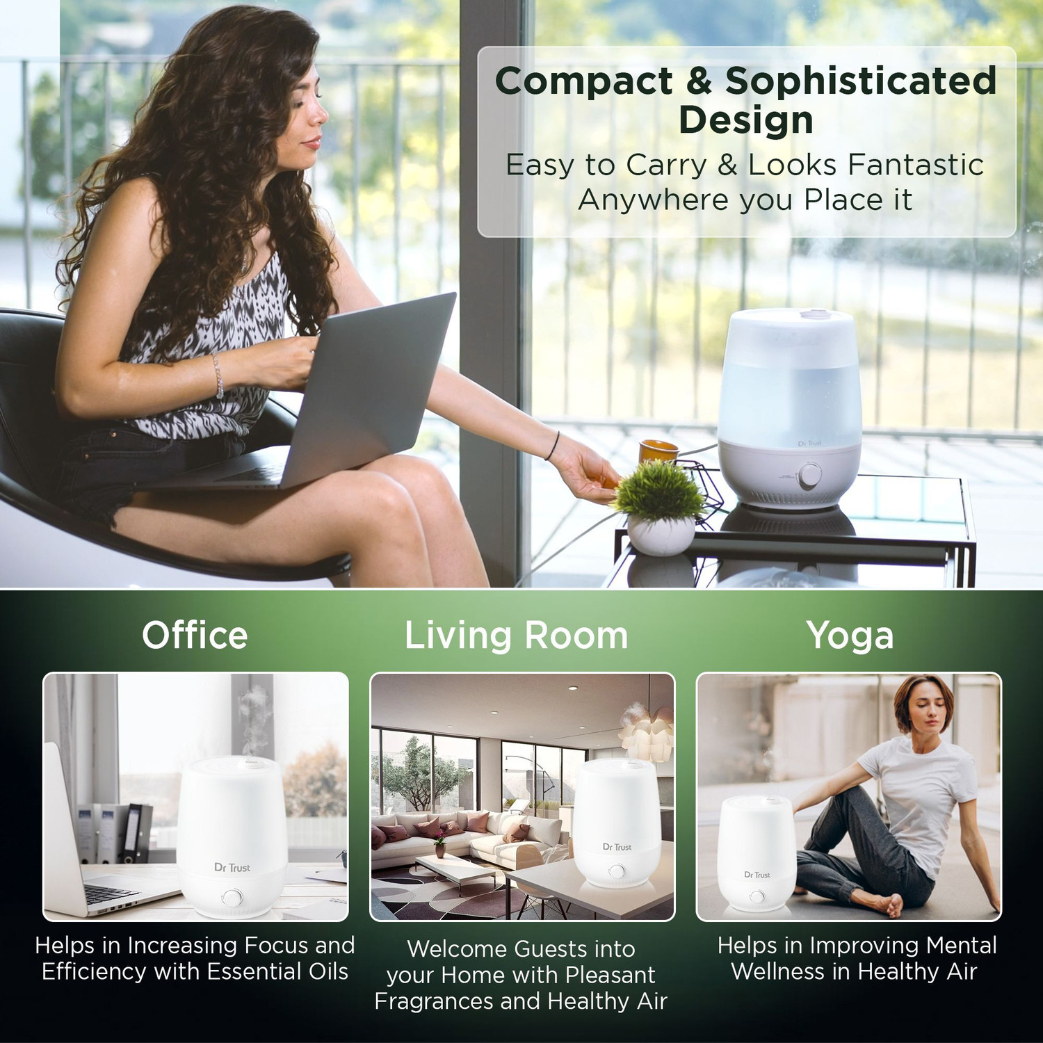 Image of Dr Trust Room (USA) Model 907 Cool Mist Humidifier and Ultrasonic Portable Room Home Office Humidifier