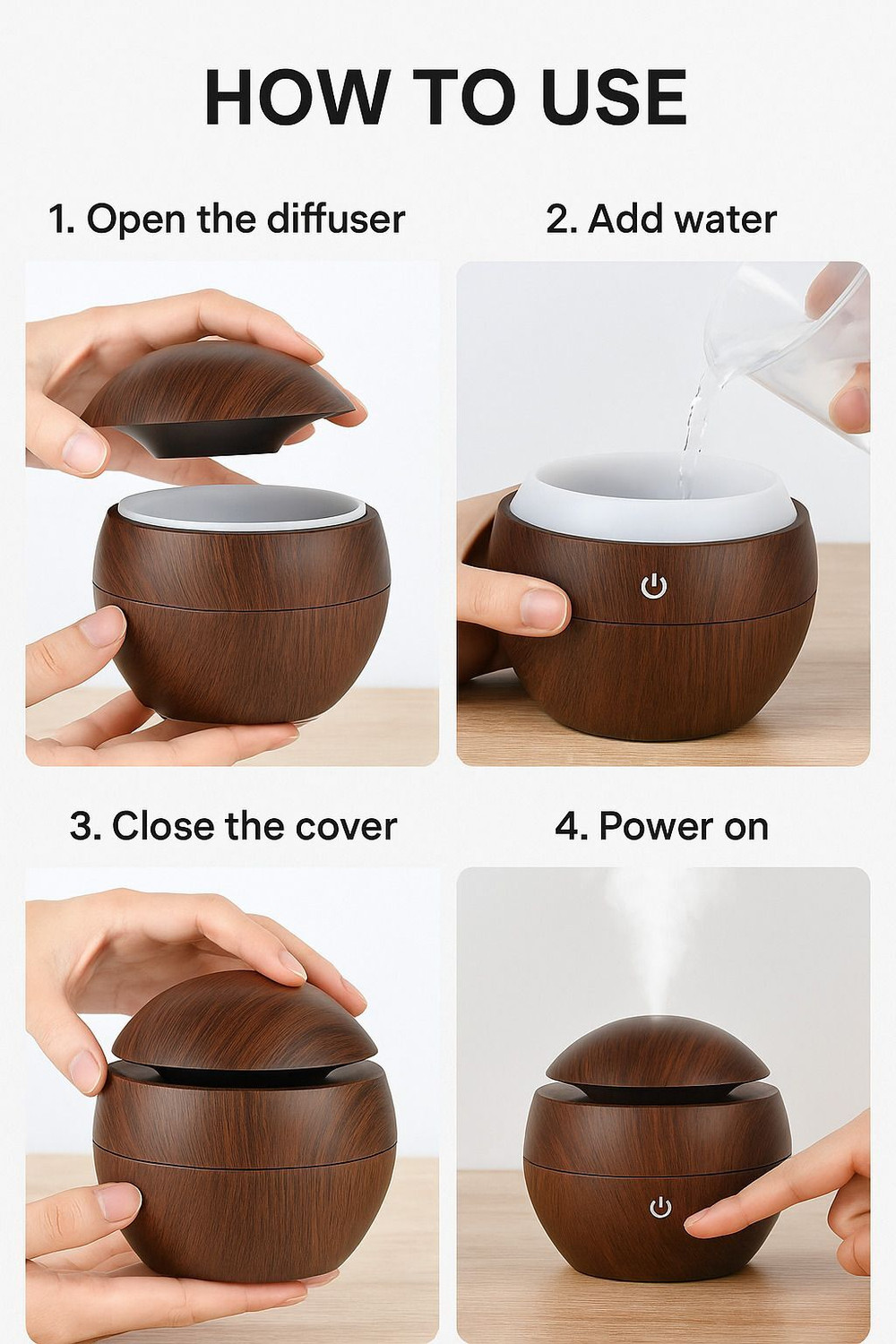 Image of Thegiftsquare Aroma Sphere Wooden Finish Portable Air Humidifier & Air Purifier Oil Diffuser Portable Room Air Purifier