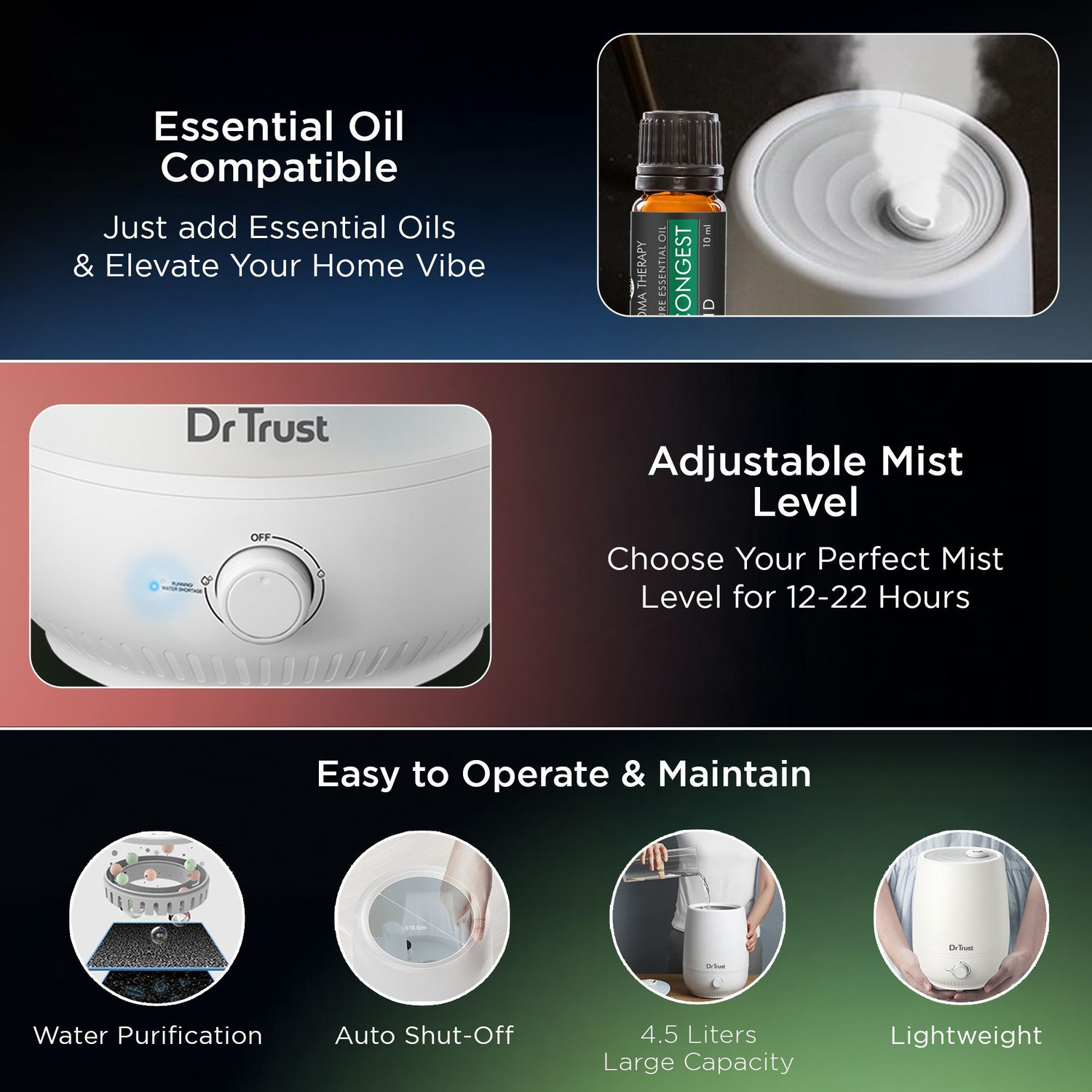 Image of Dr Trust Room (USA) Model 907 Cool Mist Humidifier and Ultrasonic Portable Room Home Office Humidifier