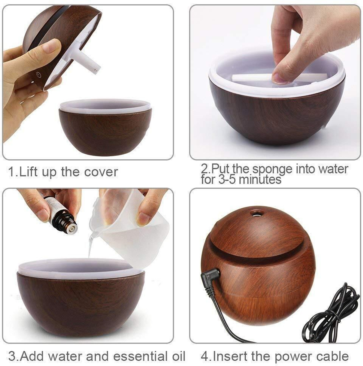 Image of Thegiftsquare Aroma Sphere Wooden Finish Portable Air Humidifier & Air Purifier Oil Diffuser Portable Room Air Purifier
