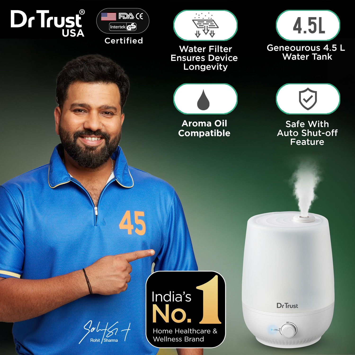 Image of Dr Trust Room (USA) Model 907 Cool Mist Humidifier and Ultrasonic Portable Room Home Office Humidifier