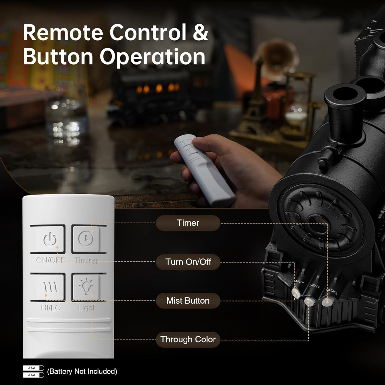 Image of arthasya Room Train Diffuser with Train Styling,Flame Effect,Remote Contro Humidifier