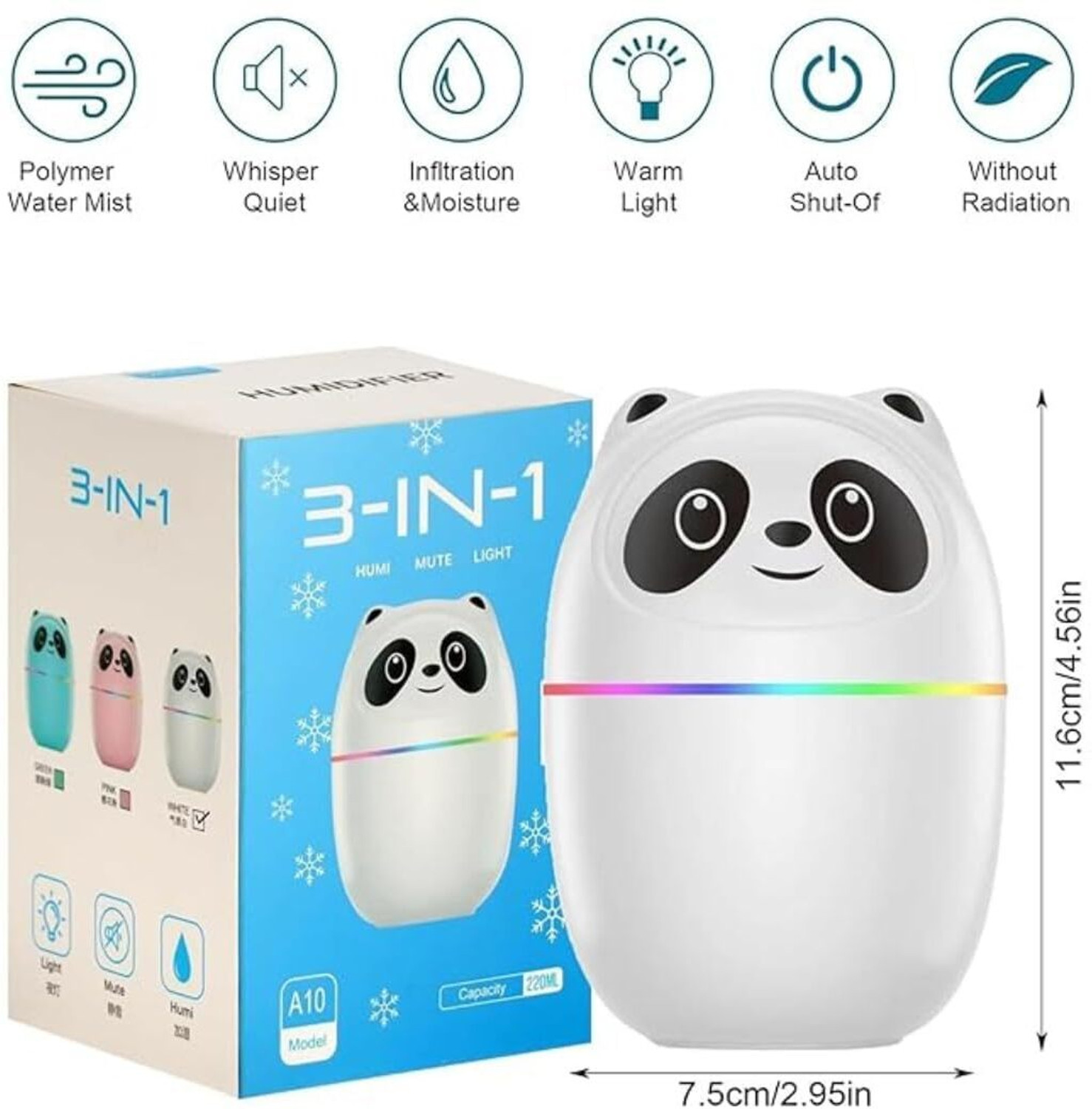 Image of IMNISHNAY Panda Cool Mist Panda Aroma Humidifier with LED Lights Room Air Purifier (WHITE)