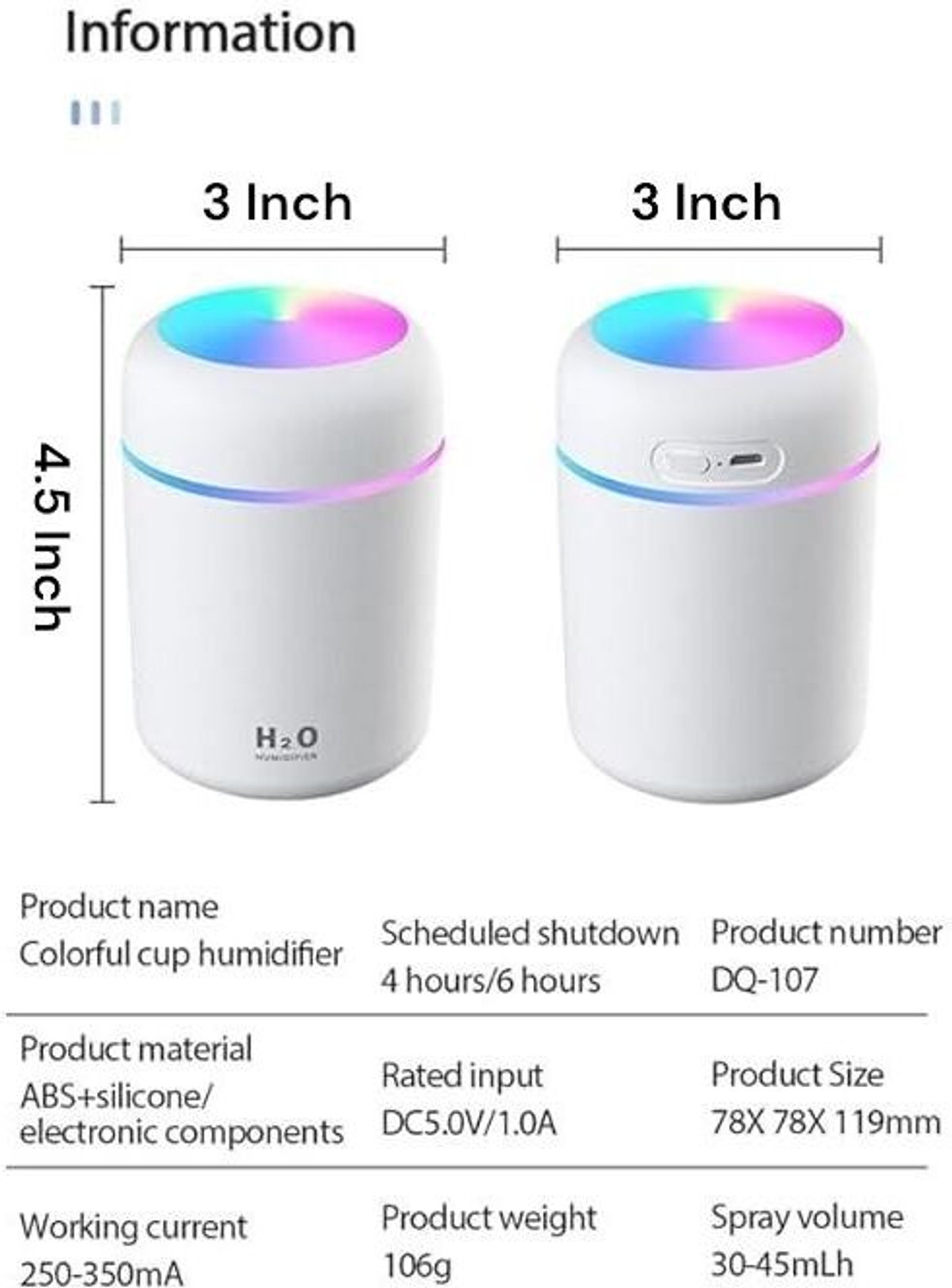 Image of Gnanishwa Room Humidifier with Colorfull Light 300m 8 Hour Run Time Humidifier
