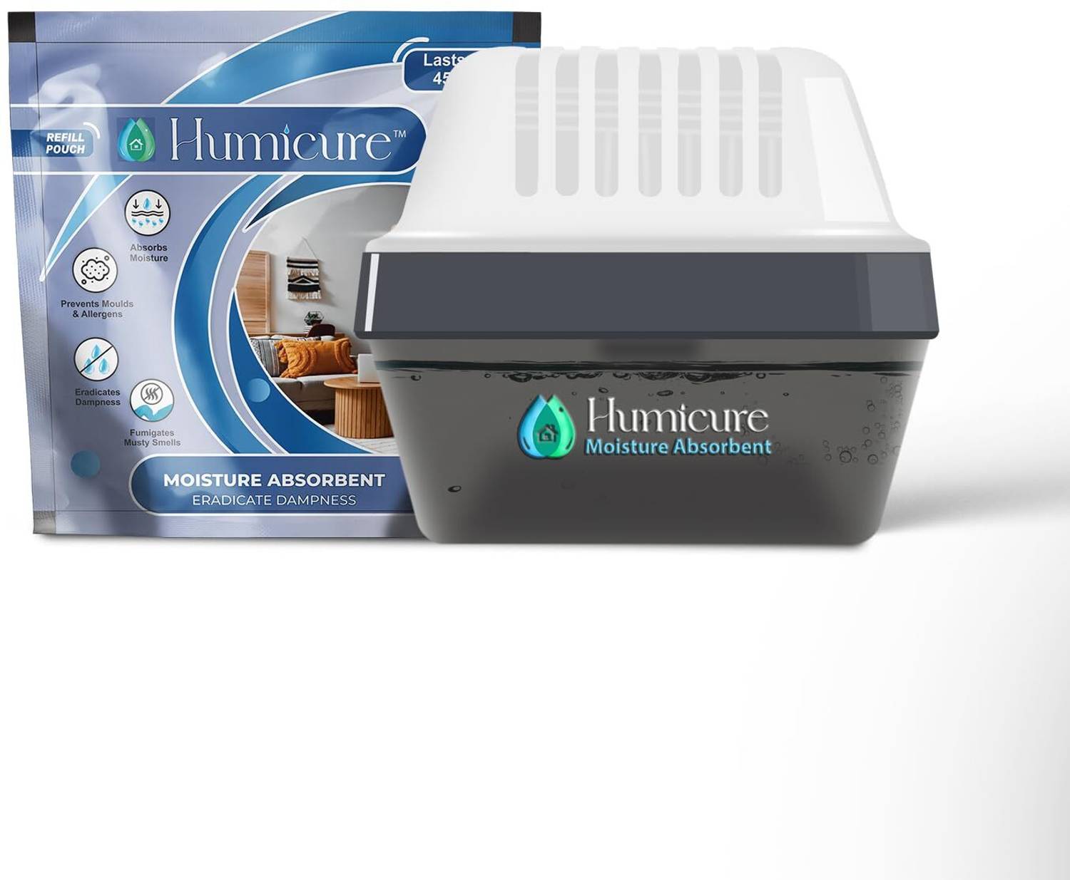 Humicure Room Moisture Absorber Reusable Box with Refill 400g for