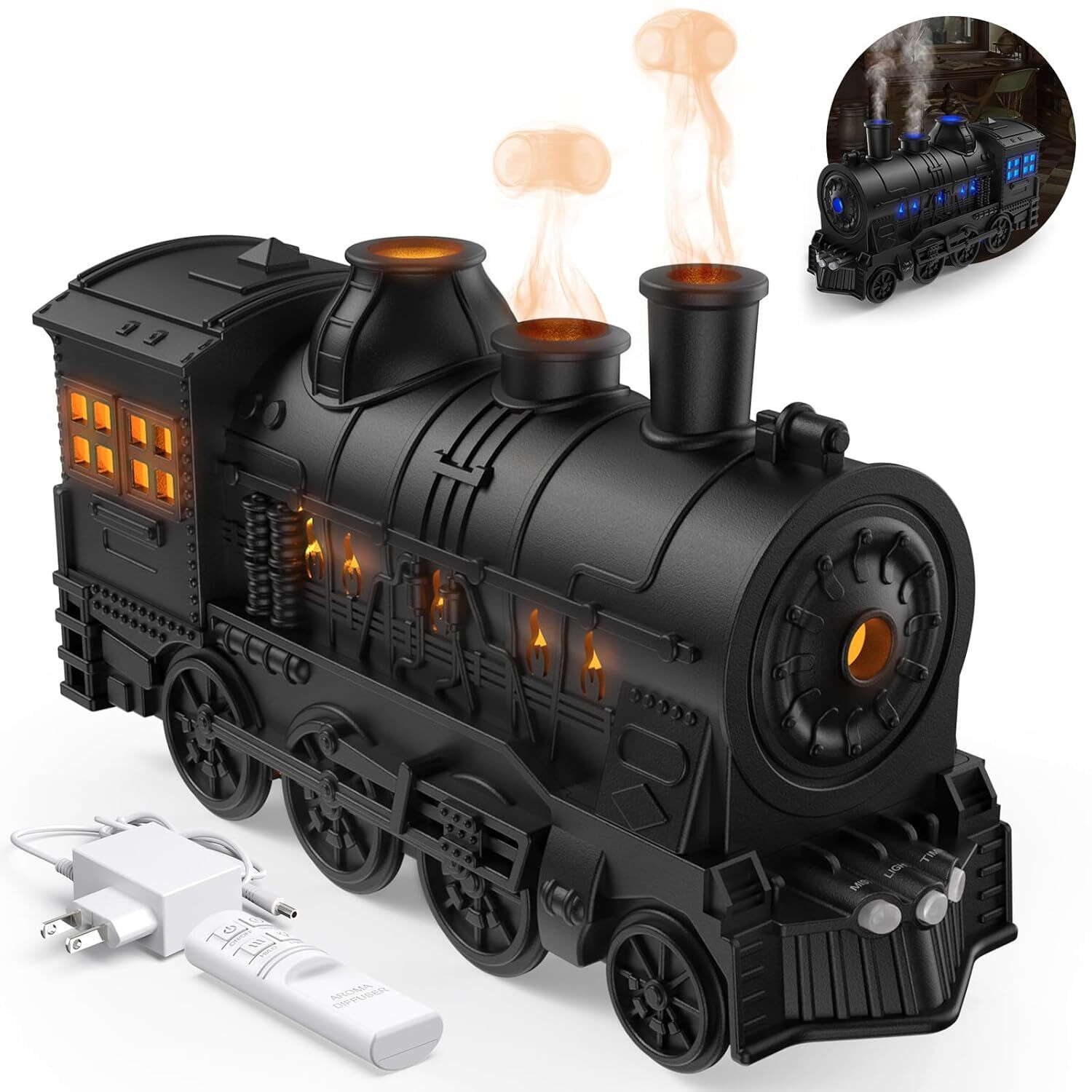 Image of arthasya Room Train Diffuser with Train Styling,Flame Effect,Remote Contro Humidifier