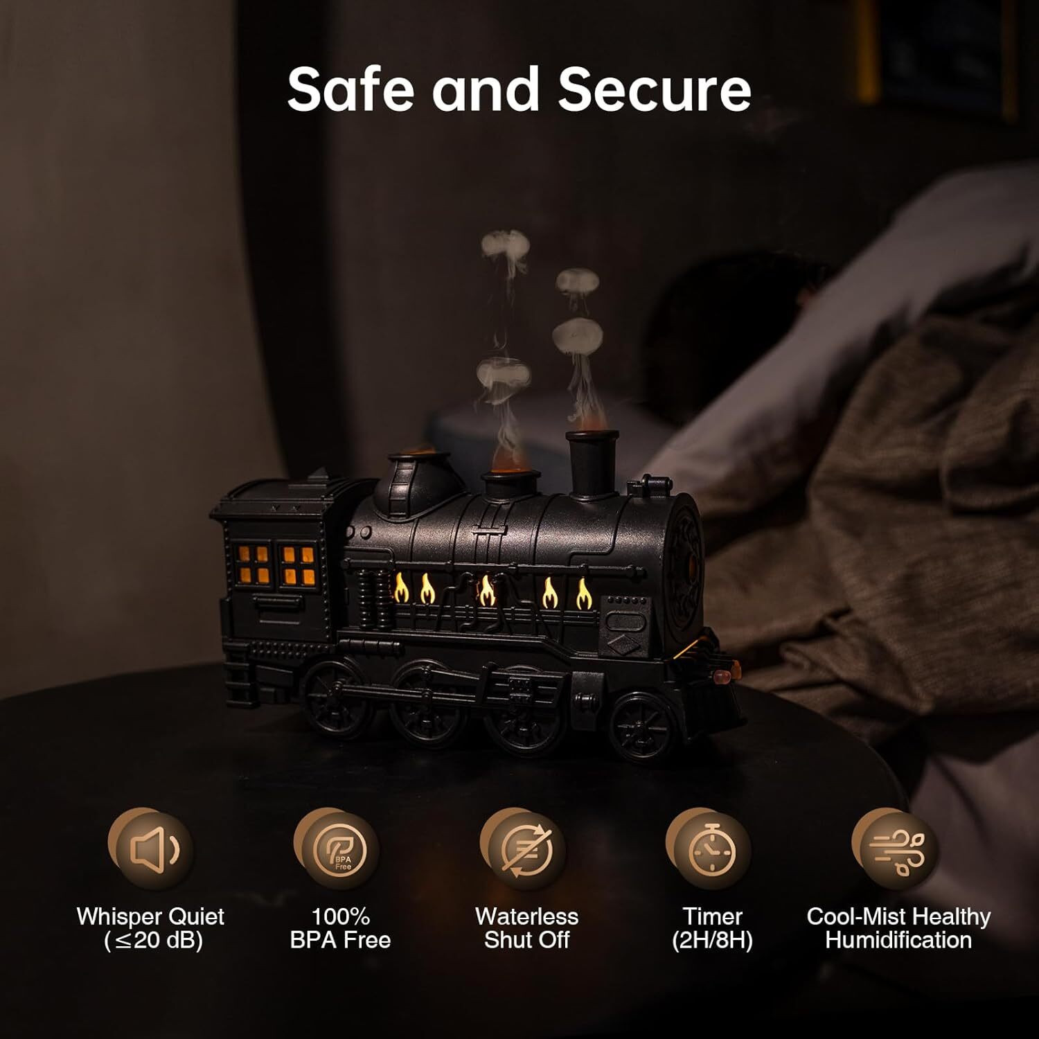 Image of arthasya Room Train Diffuser with Train Styling,Flame Effect,Remote Contro Humidifier