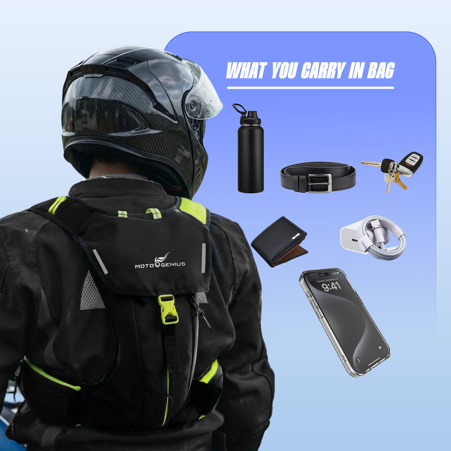 Image of Moto Genius Hydration Backpack with 2L BPA-Free Bladder, Multi-Compartment Storage(Neon) Hydration Pack