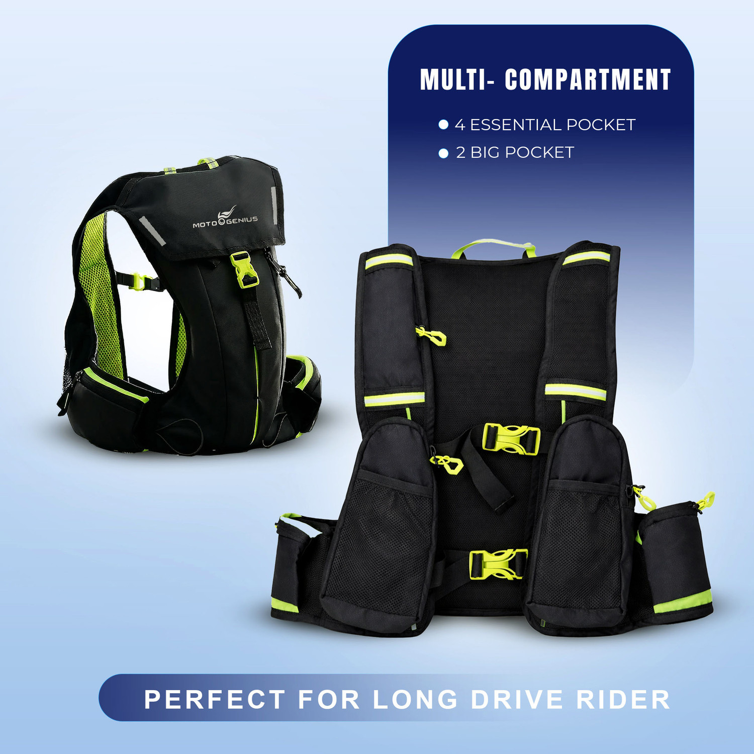 Image of Moto Genius Hydration Backpack with 2L BPA-Free Bladder, Multi-Compartment Storage(Neon) Hydration Pack