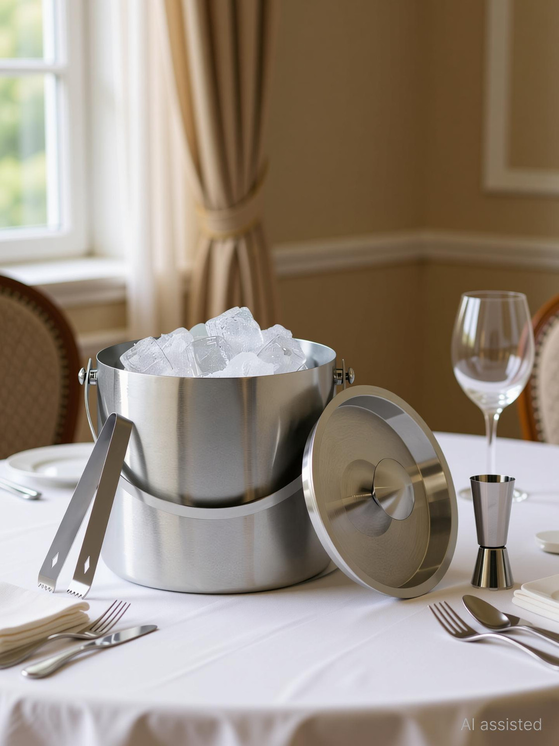 Image of EVK 1.6 L Steel Insulated Ice Bucket with Lid | Ice Tong and Peg Measure 1.5 Liter Ice Bucket