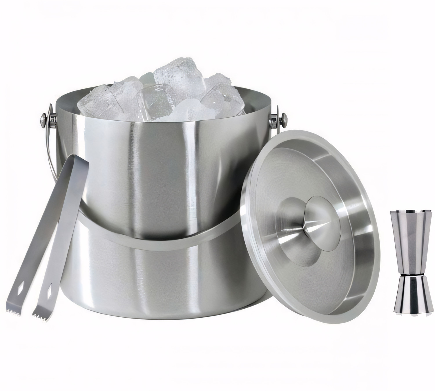 Image of EVK 1.6 L Steel Insulated Ice Bucket with Lid | Ice Tong and Peg Measure 1.5 Liter Ice Bucket