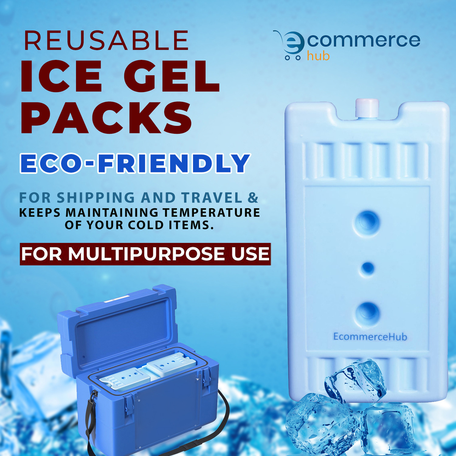 Image of Ecommercehub Ice Gel Packs for Chiller Items Transport, Cooler Then Ice Multipurpose Use Gel Pack Pad