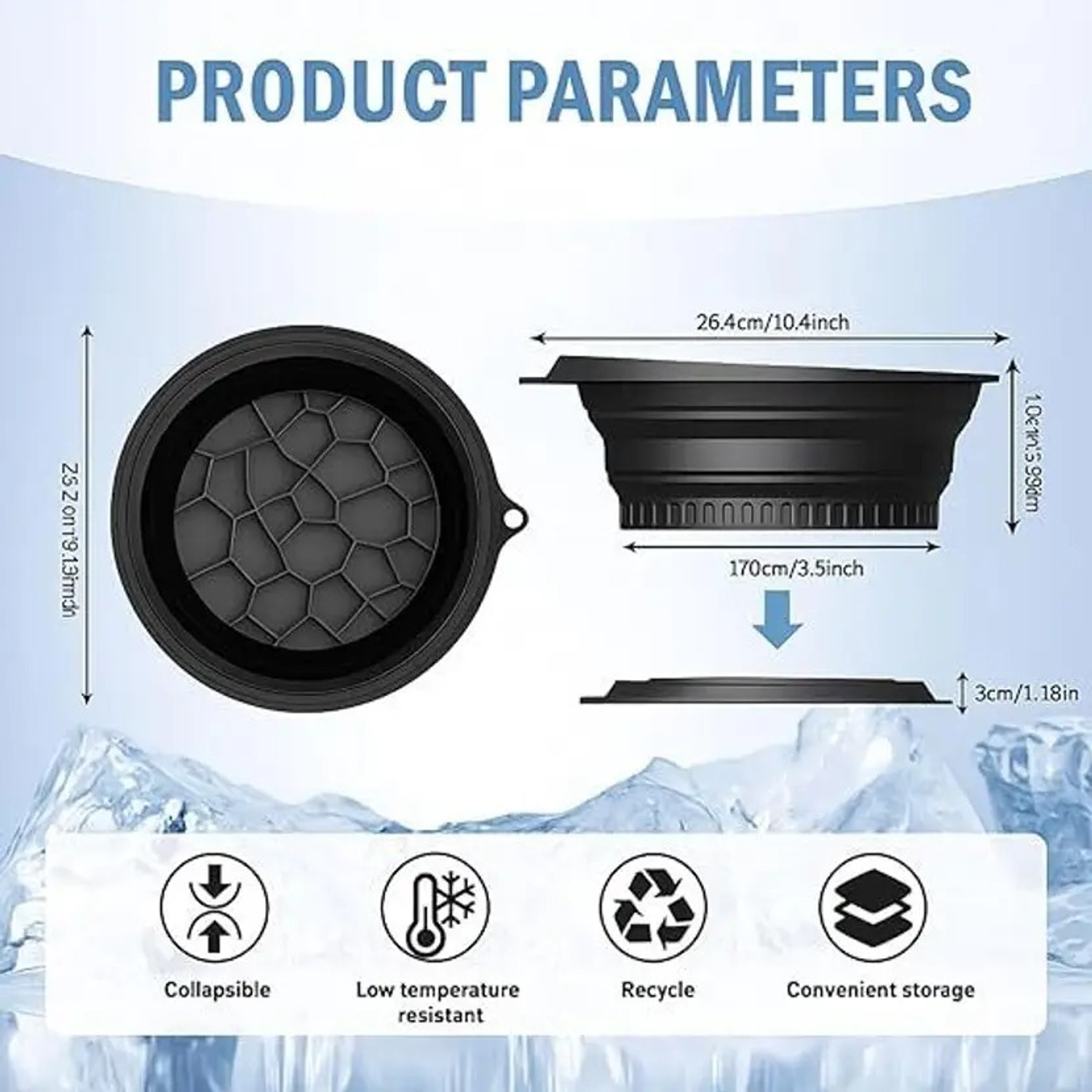 Image of Vivat Silicone Massage Bowl Facial Ice Bath, Collapsible Bowl for Face Ice Bath Black Silicone Ice Cube Tray
