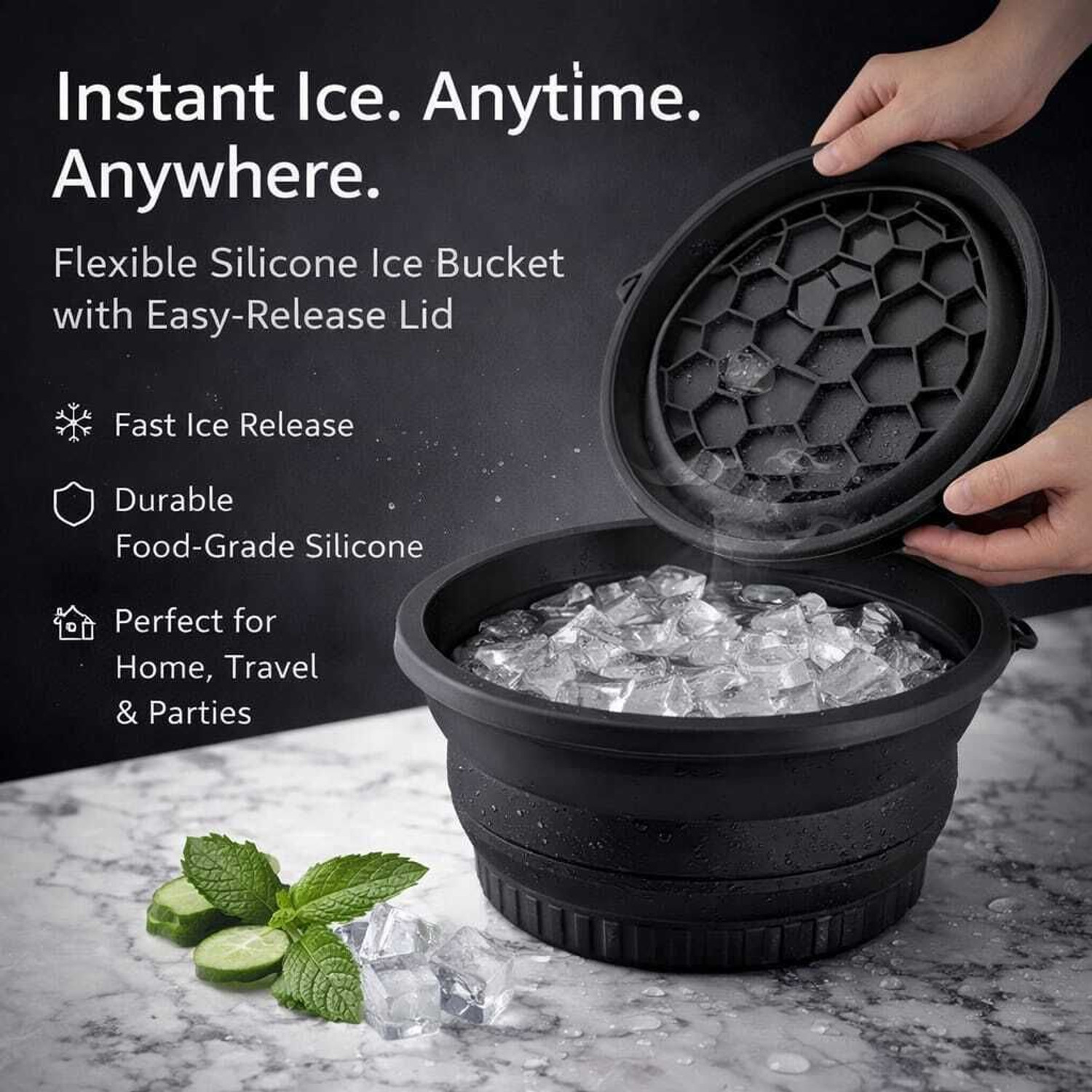 Image of IENARA 6 L Silicone Collapsible Ice Bowl for Face Dip Silicone Facial Spa Massage Glowing Skin Ice Bucket