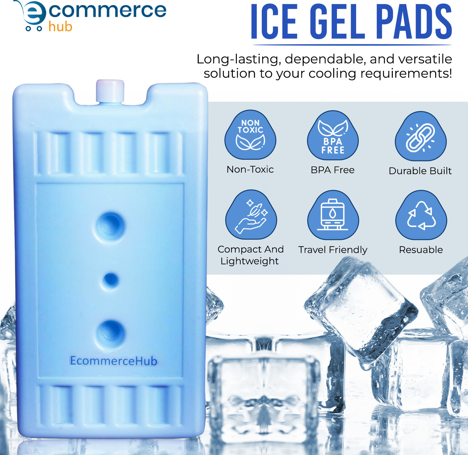 Image of Ecommercehub Ice Gel Packs for Chiller Items Transport, Cooler Then Ice Multipurpose Use Gel Pack Pad
