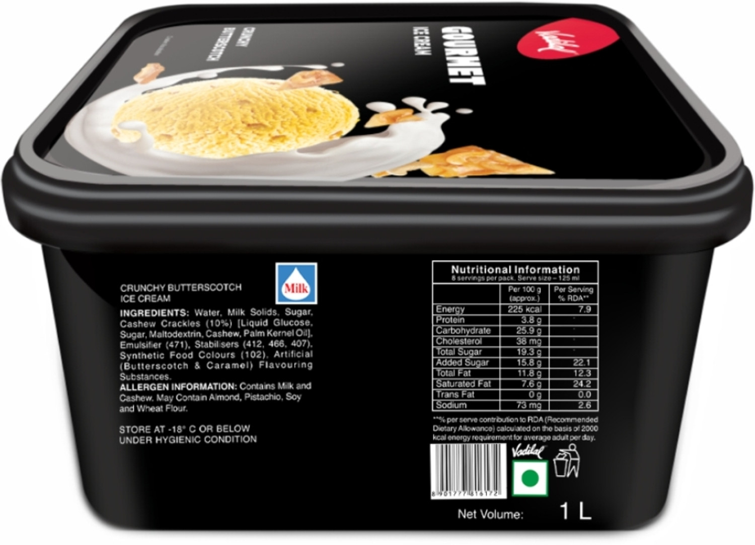 Image of Vadilal Butterscotch Crunchy Gourmet Ice Cream Tub