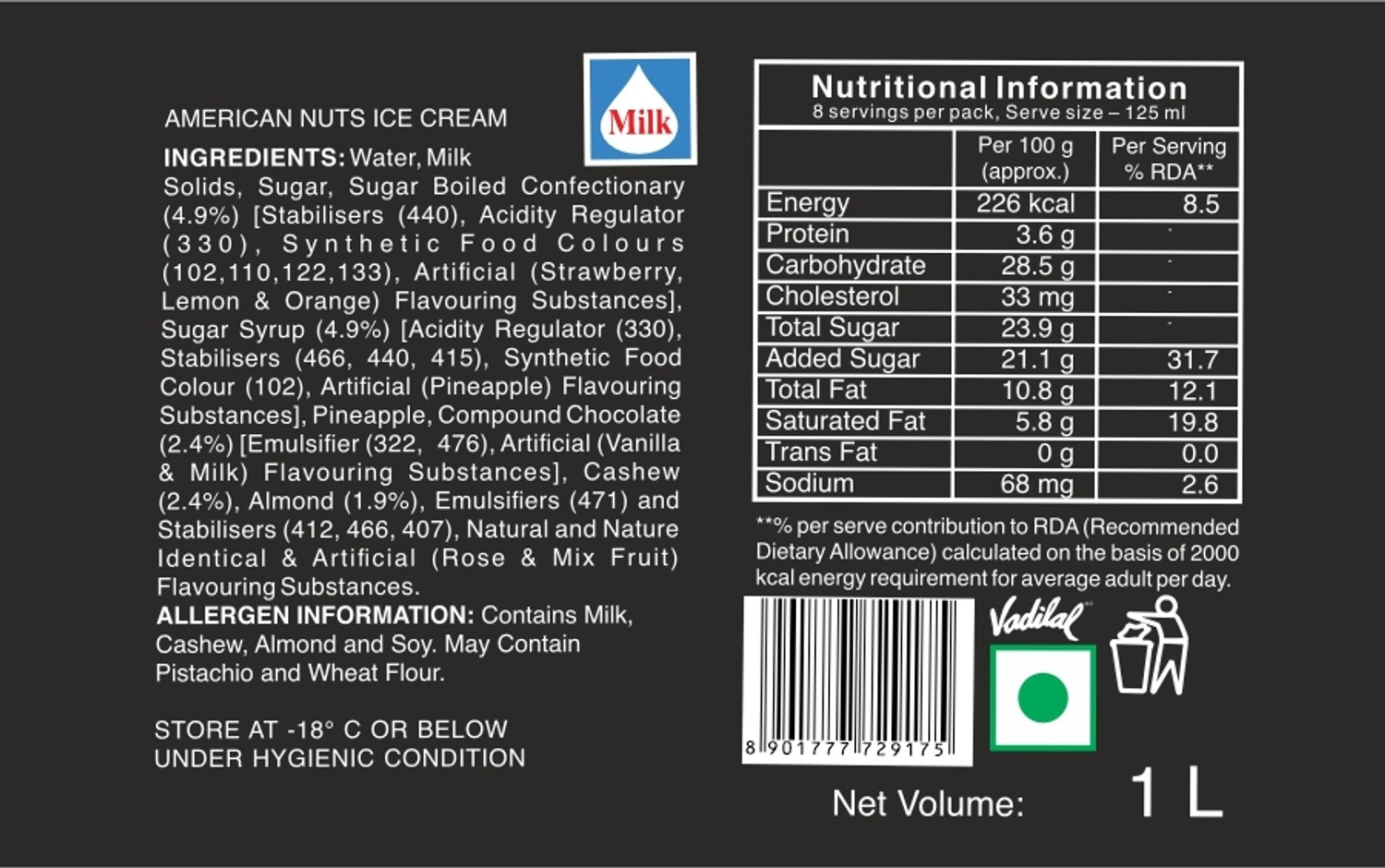 Image of Vadilal American Nuts Gourmet Ice Cream Tub