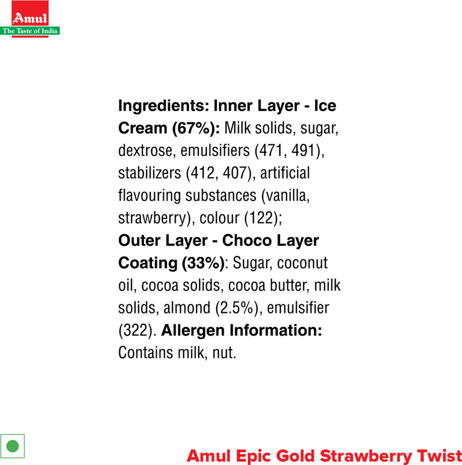 Image of Amul Strawberry EPIC Twist Gold Ice Cream (80 ml)