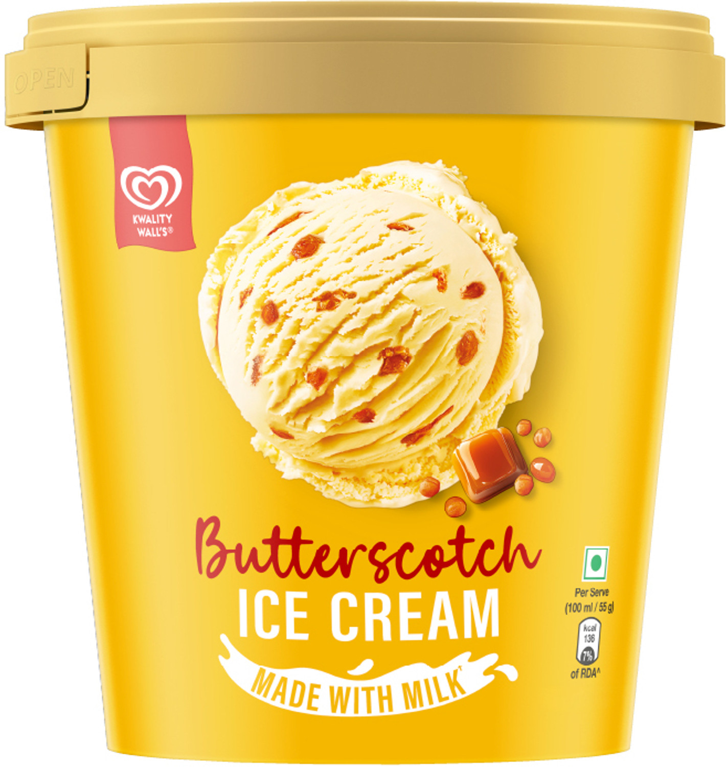 Image of Kwality Wall's Butterscotch Ice Cream Tub (700 ml)
