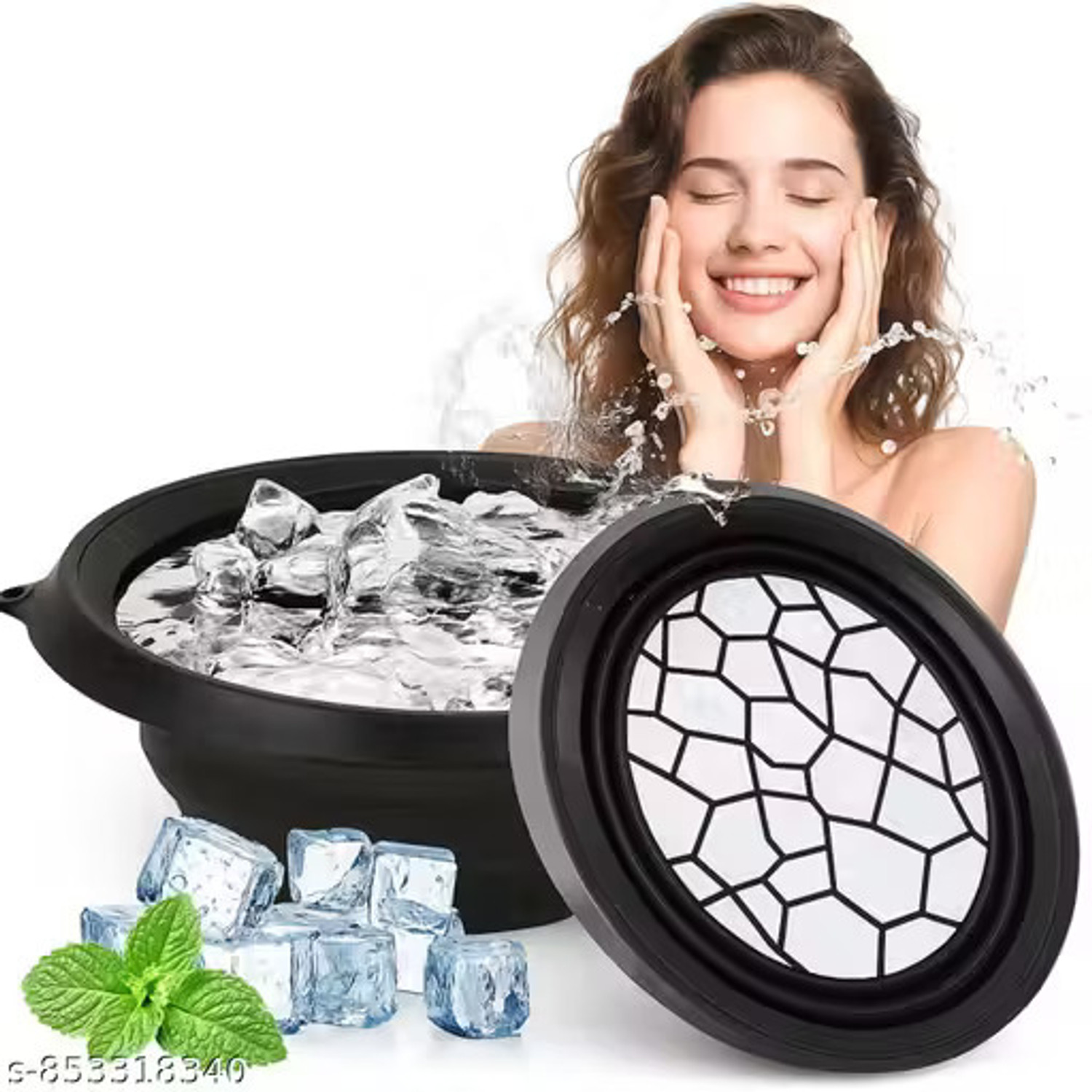 Image of DR.VS Collapsible Ice Facial Bowl with Lid Black Silicone Ice Cube Tray