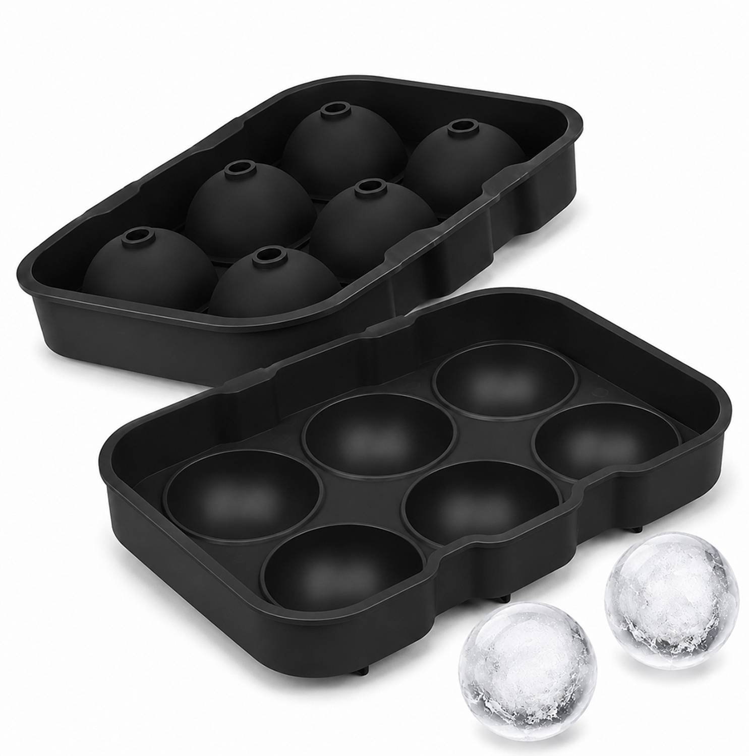 BAKEMO Ice Ball Mould Silicone Ice Ball Mould Round Big Size for Freezer Whiskey Black Silicone Ice Cube Tray