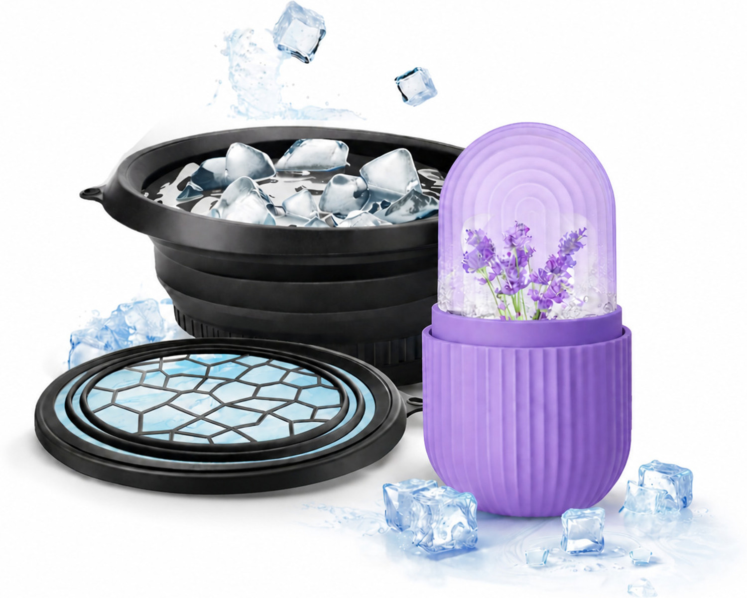 Image of XIKARAMA Ice Bath Combo (2 Pcs) Black, Purple Silicone Ice Ball Tray