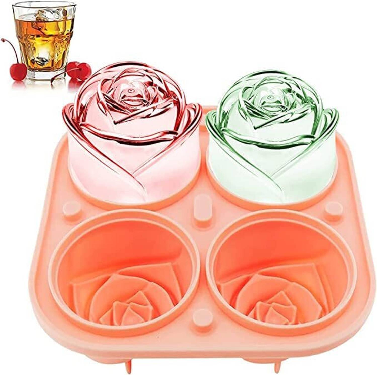 BAWALY Ice Cube Trays for Freezer | Silicone Rose Shape Ice Cube Mold Ice Ball Maker Multicolor Silicone Ice Cube Tray