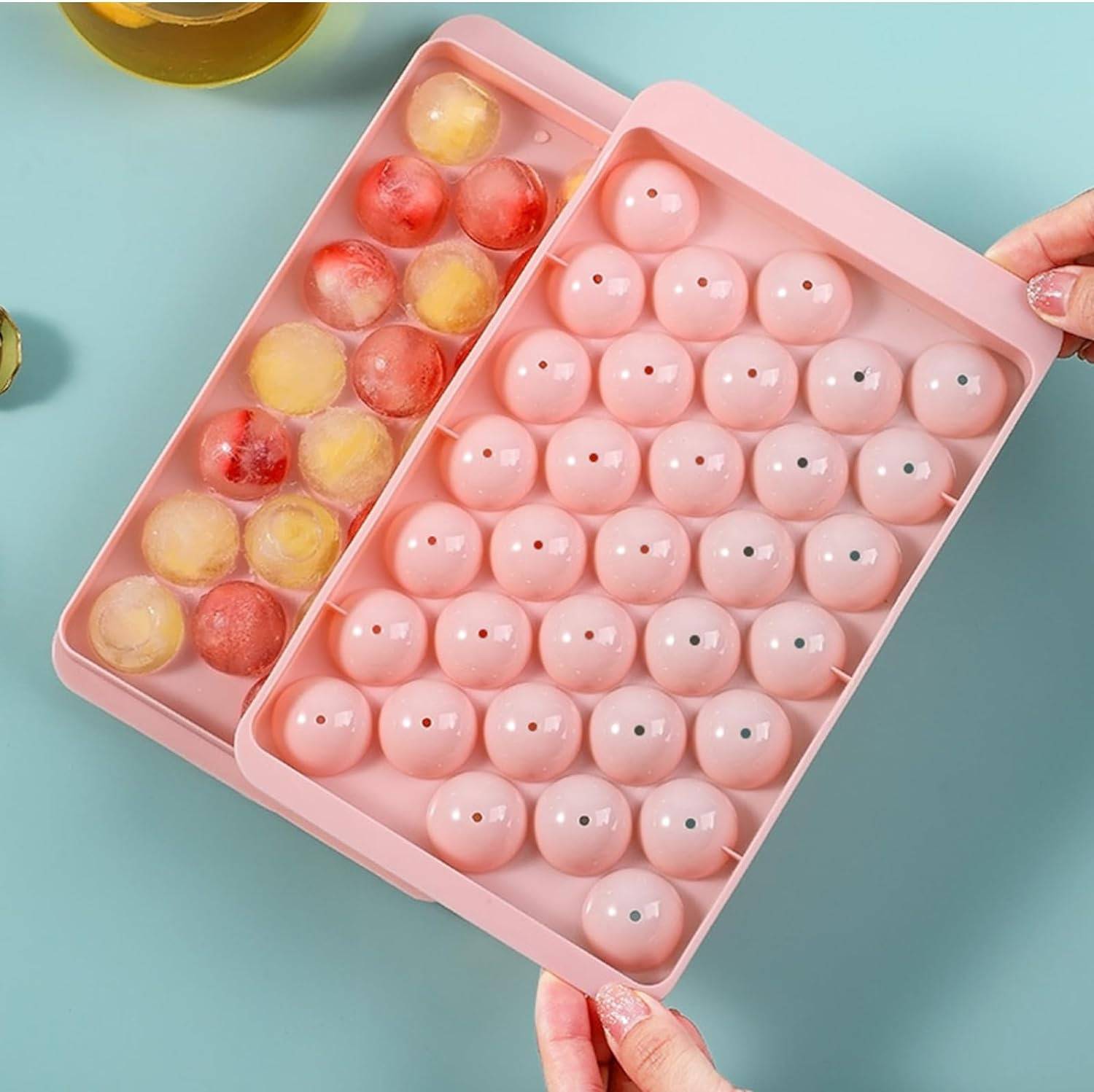 Alpyog Plastic Ice Cube Tray Round 33 Grid Mini Sphere Ball Mould for Freezer Cocktail Pink Plastic Ice Cube Tray