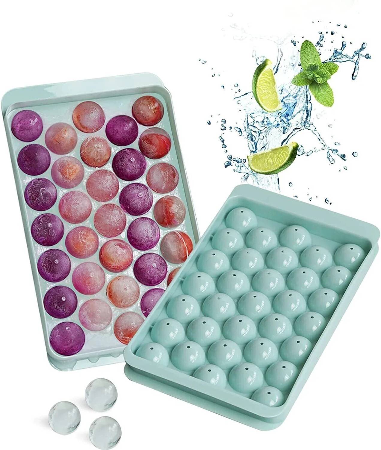 AshandRoh Plastic Ice Cube Tray Easy Release,Ice Trays for Sports, Water Bottles, Whiskey Blue Plastic Ice Ball Tray