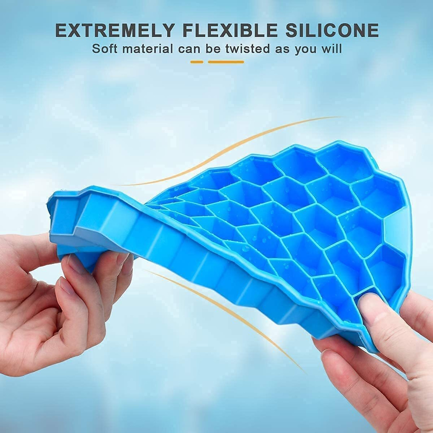 Image of Kamview 3 Pcs Flexible Silicone Honeycomb Shape 37 Cavity Ice Cube Tray Mould Blue, Green Silicone Ice Cube Tray (Pack of3)