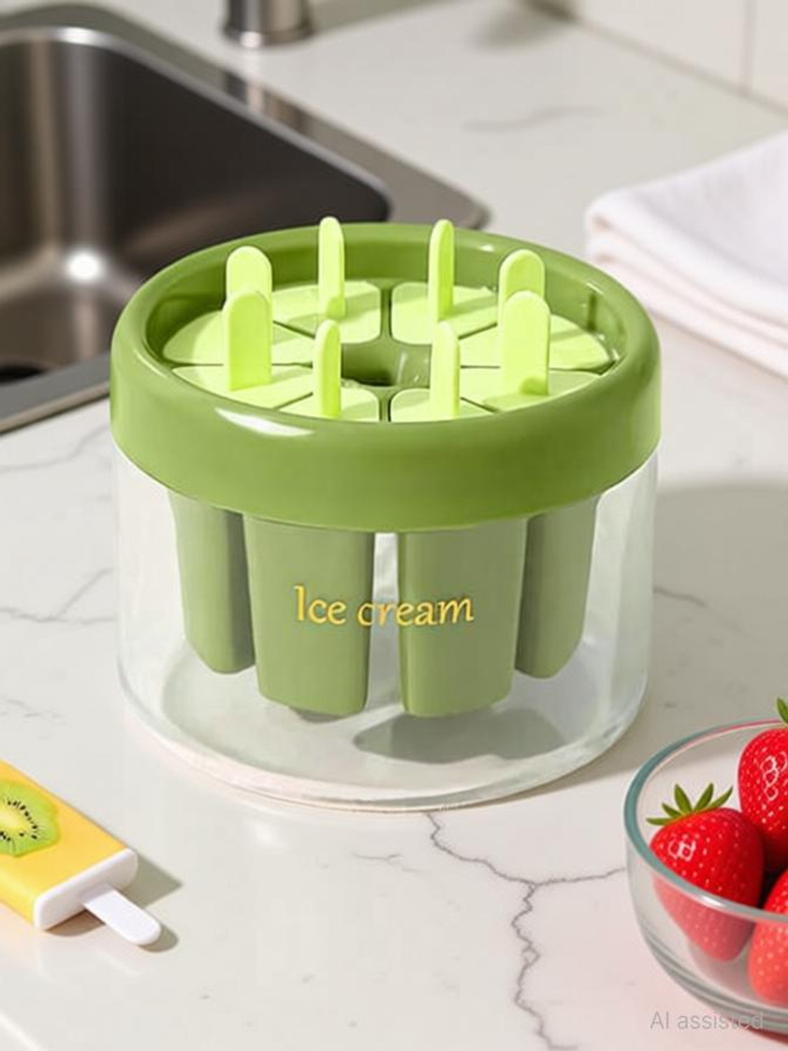 Image of GROWA Popsicles Ice Cream Mold pack of 1 Green Plastic Ice Cube Tray