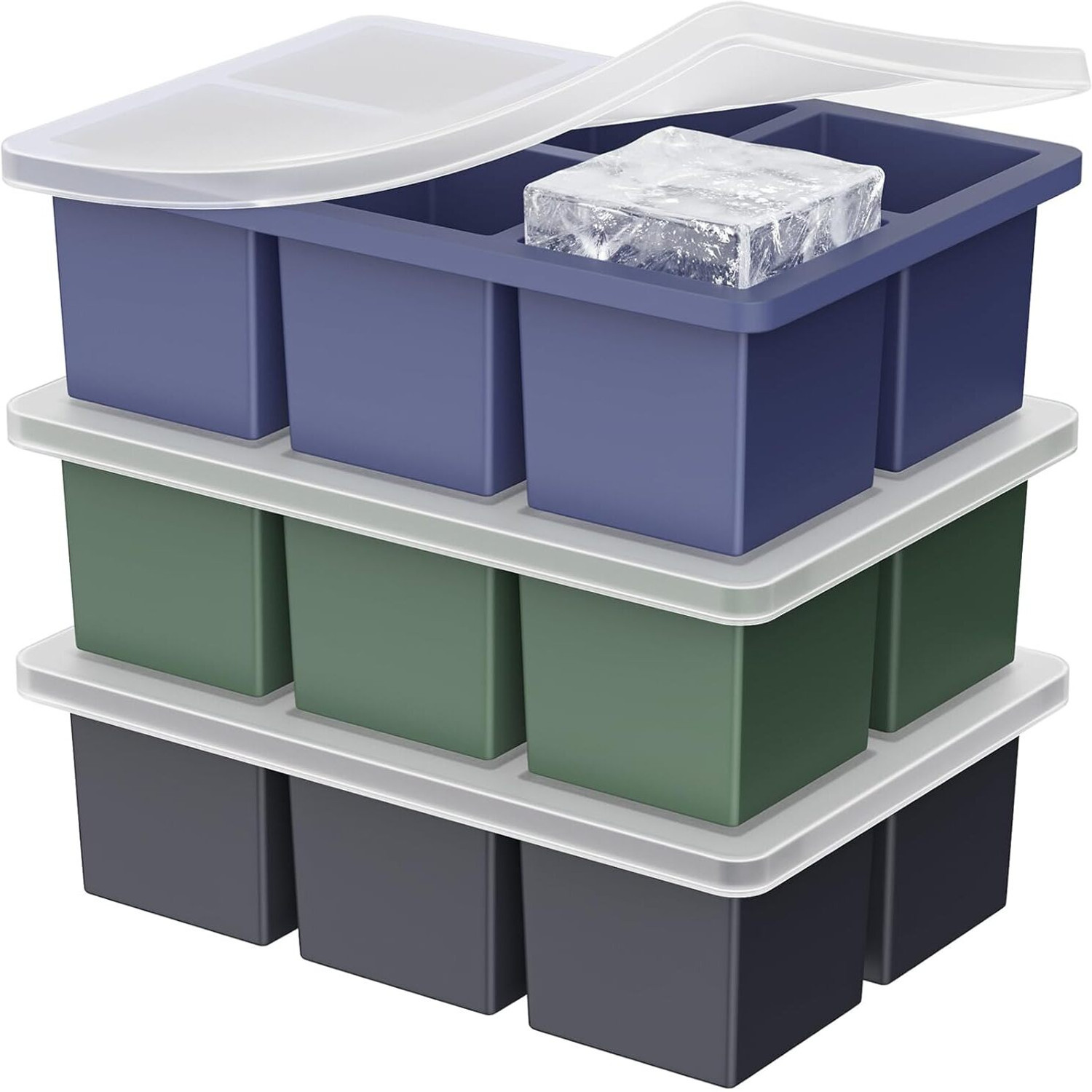 Image of XDHARMISHT Large Ice Cube Tray for Whiskey Blue, Green, Black Silicone Ice Cube Tray
