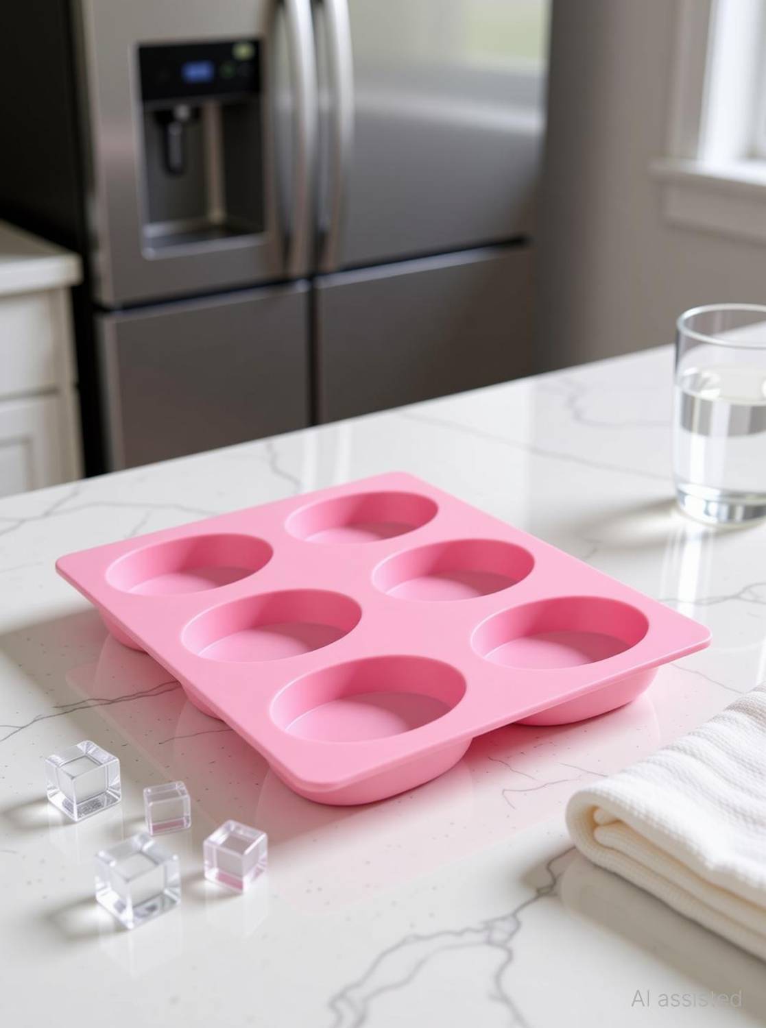 ADMONITION 6 Slots Oval shaped Silicone Mould For Soap and Candle making , Ice Makiing Pink Silicone Ice Cube Tray