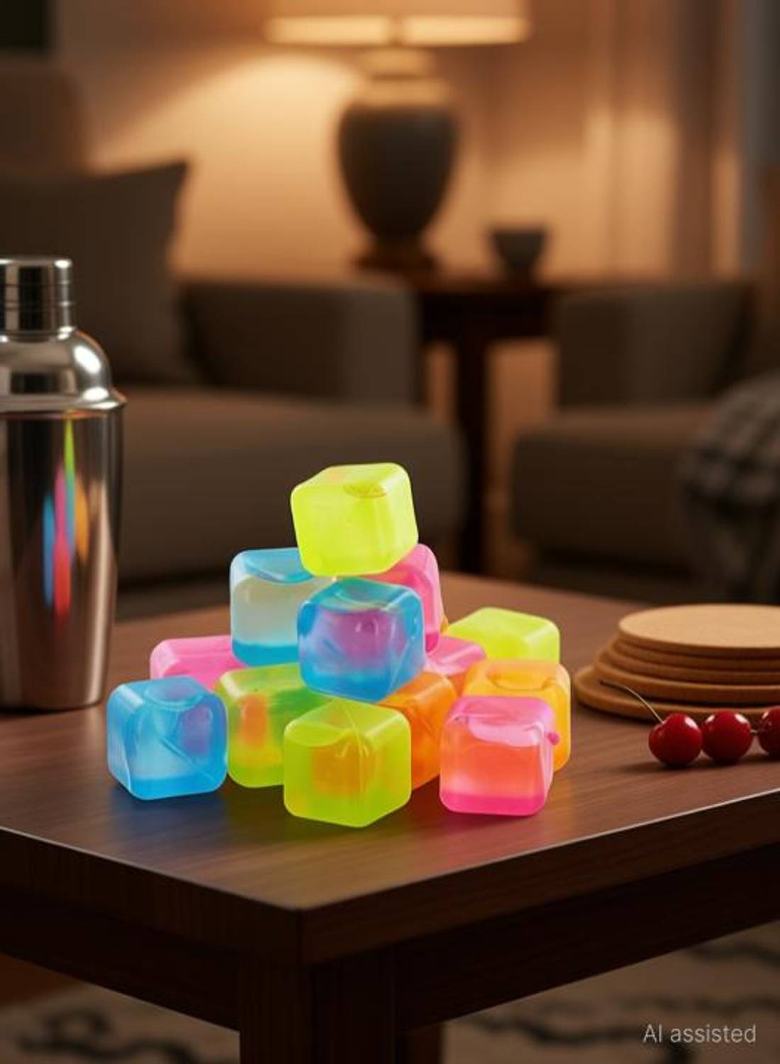 AL ATASH Square Shape Reusable Ice Cubes, Ice Cubes Moulds Filled with Pure Water Multicolor Silicone Ice Cube Tray