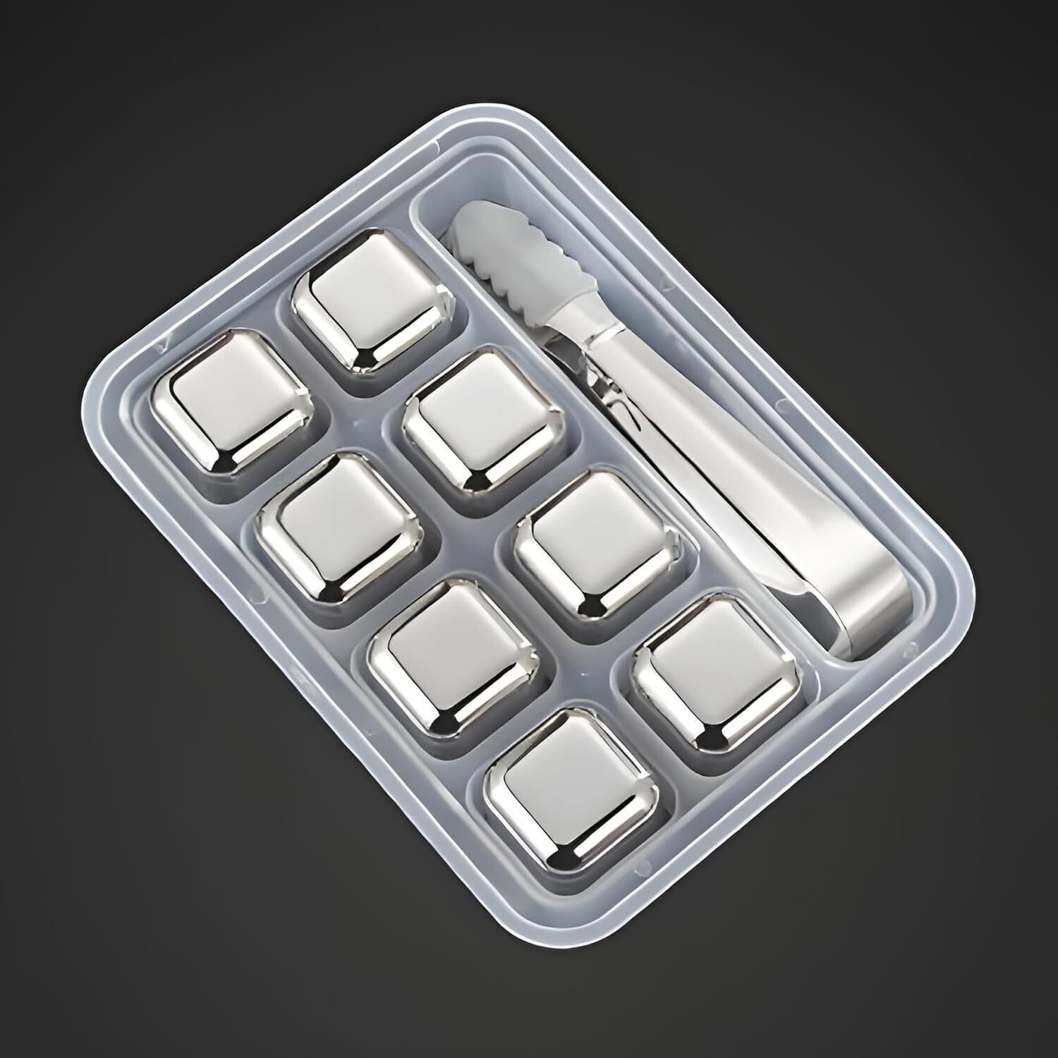 Image of Shree Varni Sales Stainless Steel Ice Cubes ( 8 Pcs) with Tong White Steel Ice Cube Tray