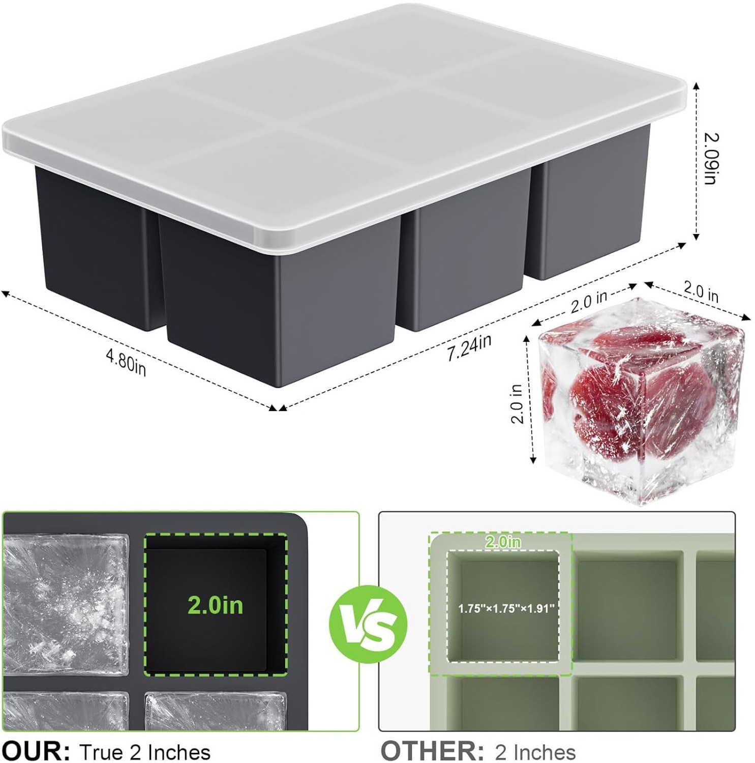 Image of XDHARMISHT Large Ice Cube Tray for Whiskey Blue, Green, Black Silicone Ice Cube Tray