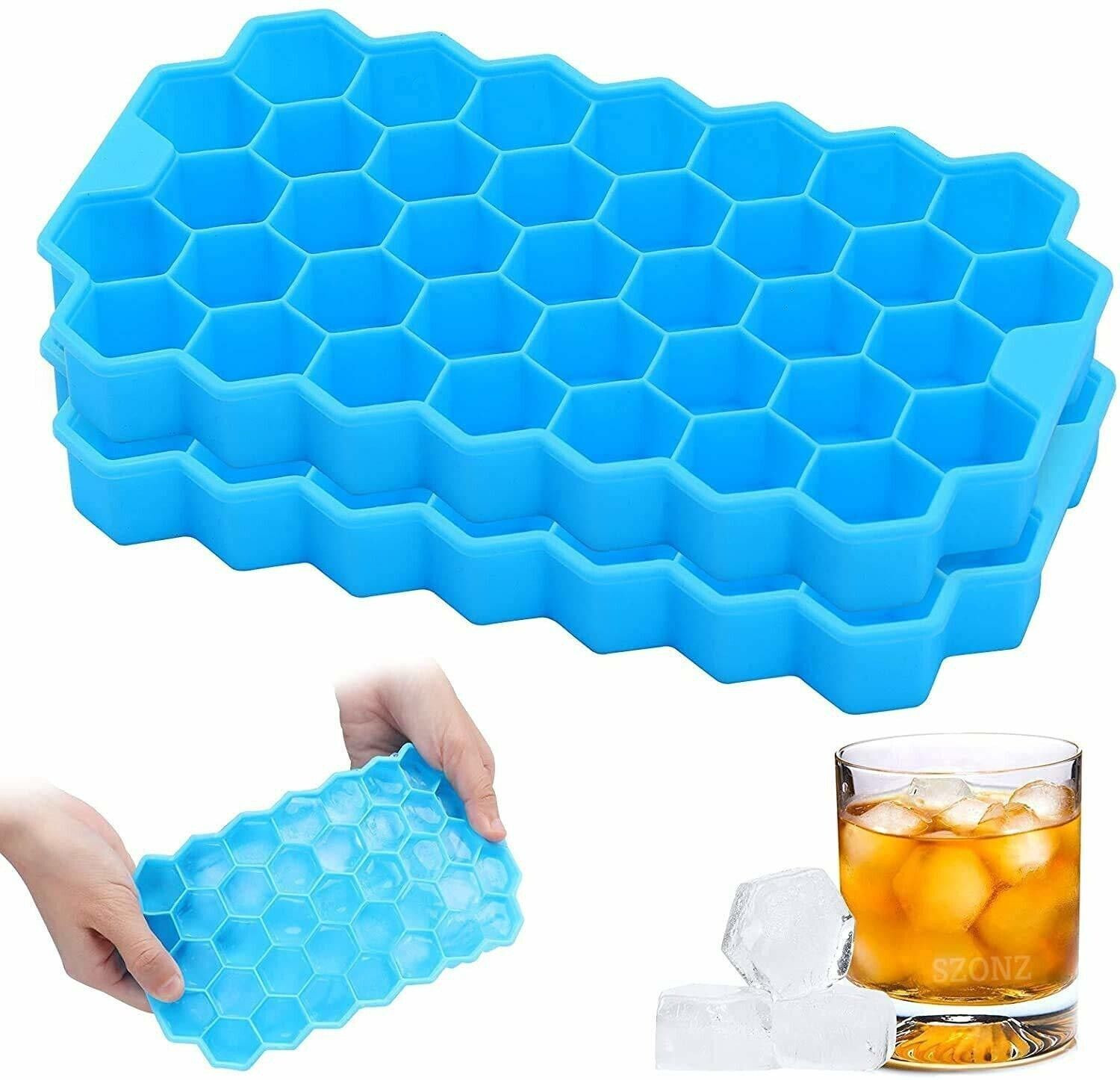 Image of GADGET DEALS Flexible Honeycomb ice tray for fridge Shape Mould Chocolate Cake Maker Kitchen Blue Silicone Ice Cube Tray