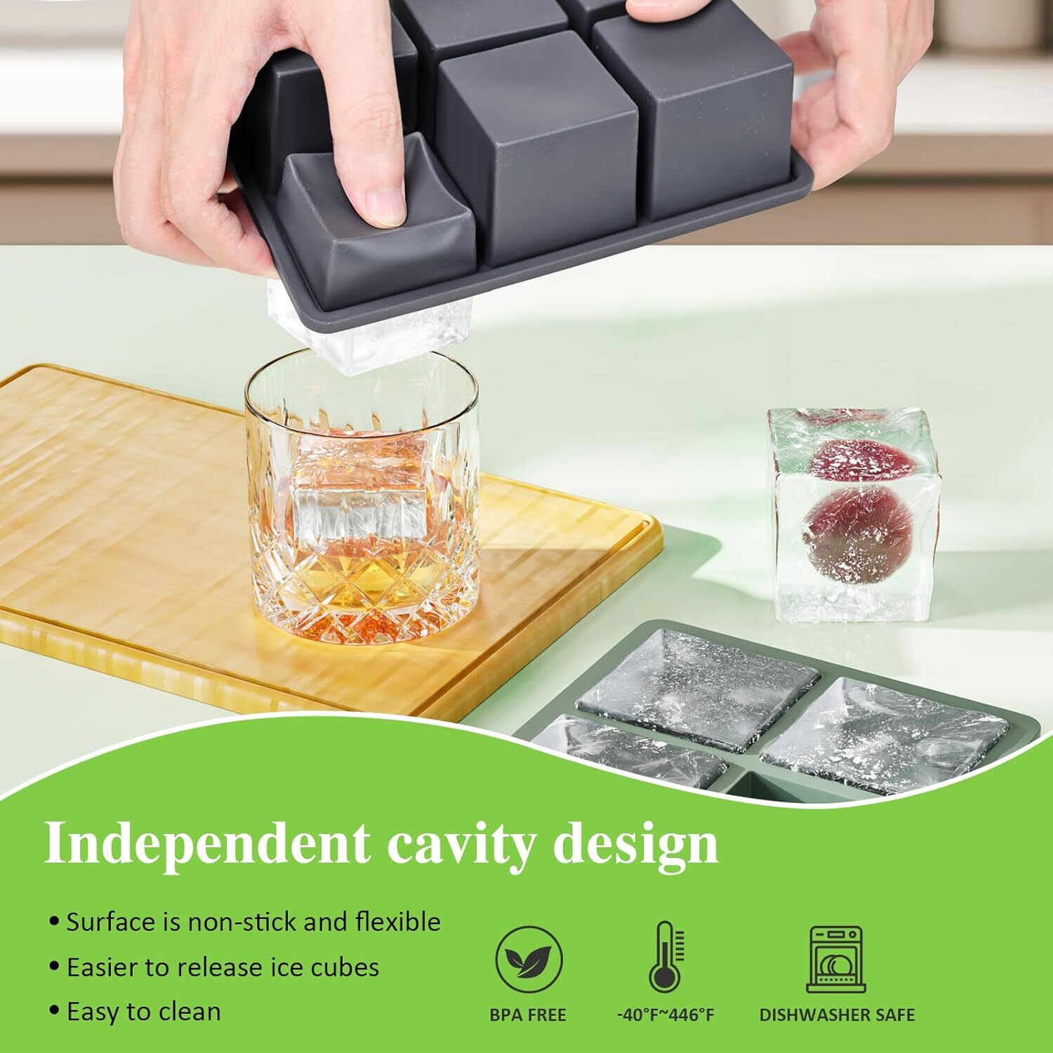Image of XDHARMISHT Large Ice Cube Tray for Whiskey Blue, Green, Black Silicone Ice Cube Tray