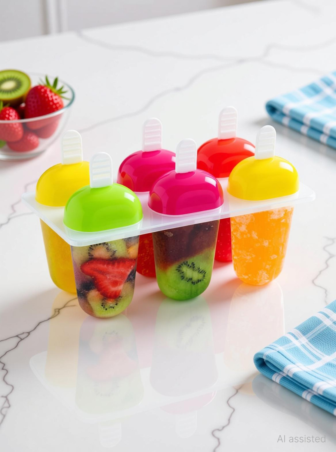 Image of PGK TRADERS Plastic Reusable Popsicle Molds Ice Pop Makers Ice Pop Molds Kulfi Maker Mould, Candy Maker Plastic Popsicle Mold, Kids Ice Cream Tray Holder (Set of 6) Multicolor Plastic Ice Cube Tray