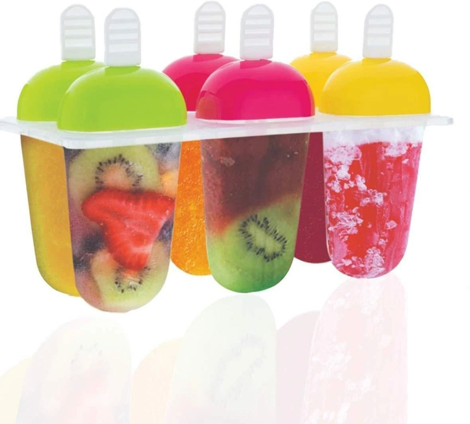 Image of PGK TRADERS Plastic Reusable Popsicle Molds Ice Pop Makers Ice Pop Molds Kulfi Maker Mould, Candy Maker Plastic Popsicle Mold, Kids Ice Cream Tray Holder (Set of 6) Multicolor Plastic Ice Cube Tray