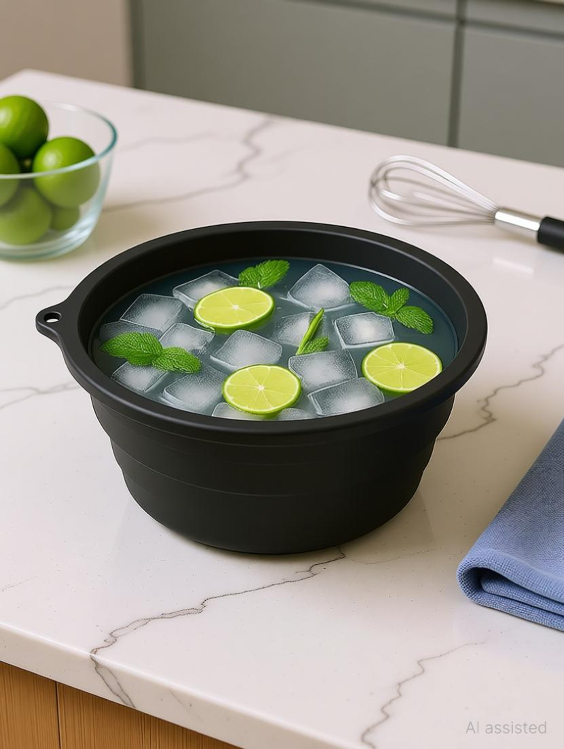 Image of Vivat Silicone Massage Bowl Facial Ice Bath, Collapsible Bowl for Face Ice Bath Black Silicone Ice Cube Tray