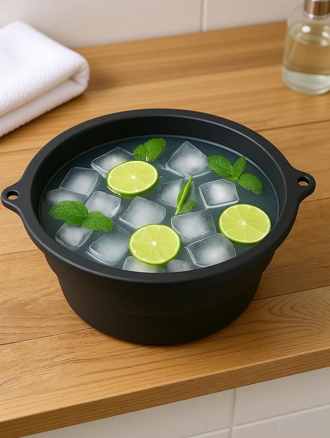 Image of Vivat Silicone Massage Bowl Facial Ice Bath, Collapsible Bowl for Face Ice Bath Black Silicone Ice Cube Tray